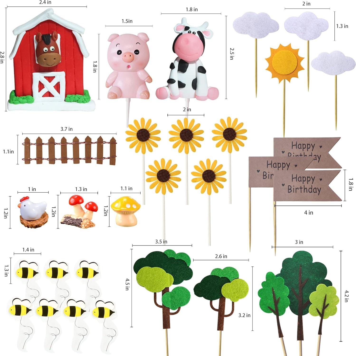 30 Piezas Topper Pastel Animales Granja RASSLISA Decoración