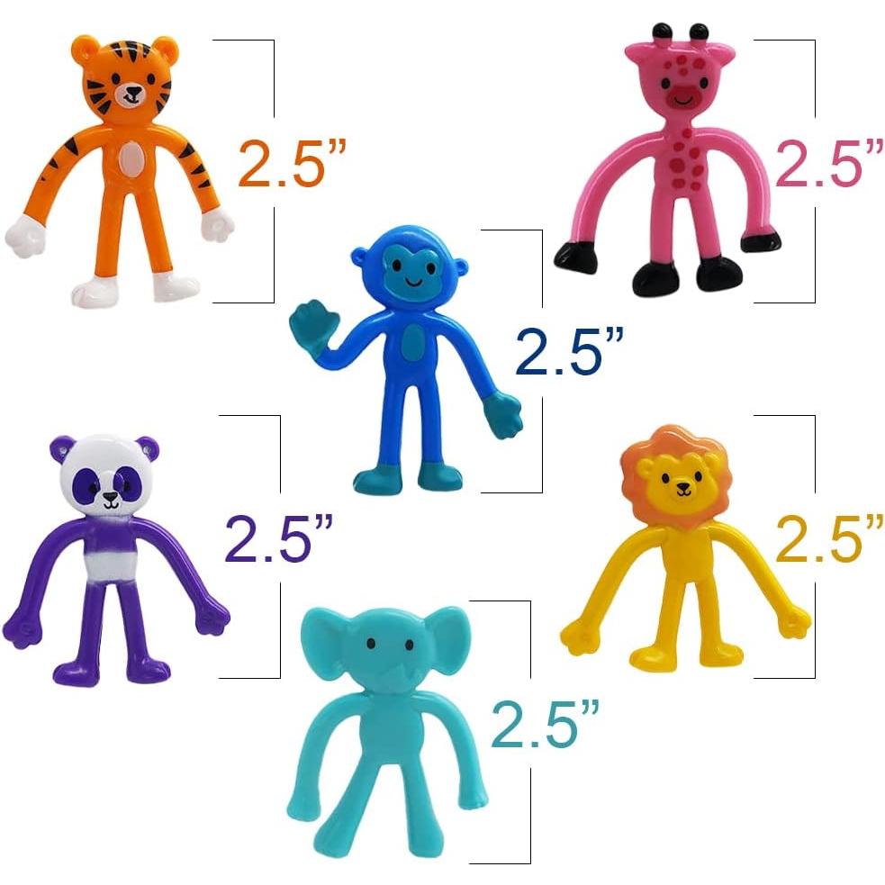 ArtCreativity Animal Bendable Figures, Set of 48, Stress Relief Bendy Toys for Kids in Panda, Tiger, Giraffe, Monkey, Elephant and Lion Designs, Bendable Toys, Zoo Animal Party Favors