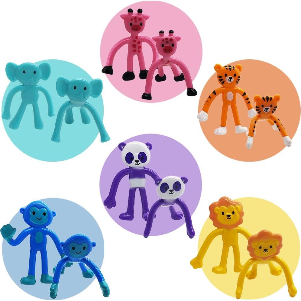 ArtCreativity Animal Bendable Figures, Set of 48, Stress Relief Bendy Toys for Kids in Panda, Tiger, Giraffe, Monkey, Elephant and Lion Designs, Bendable Toys, Zoo Animal Party Favors