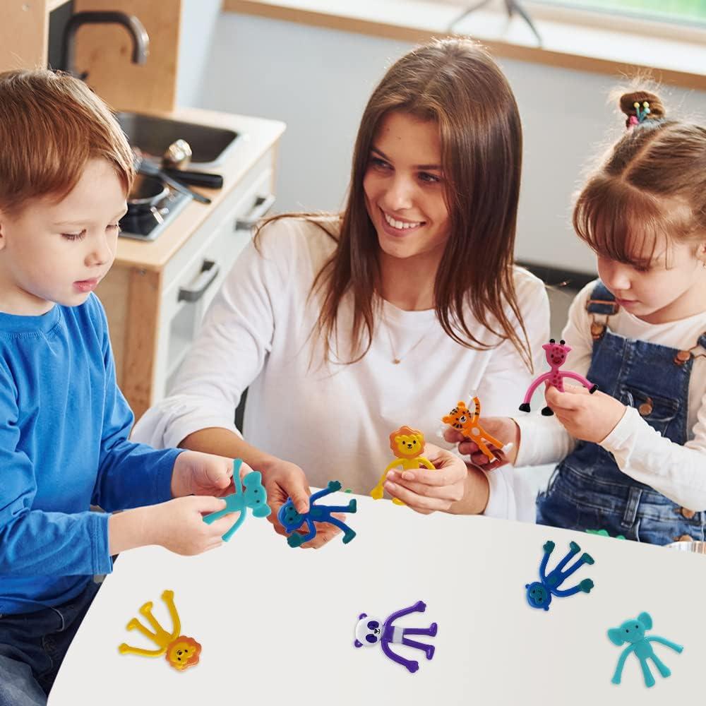 ArtCreativity Animal Bendable Figures, Set of 48, Stress Relief Bendy Toys for Kids in Panda, Tiger, Giraffe, Monkey, Elephant and Lion Designs, Bendable Toys, Zoo Animal Party Favors