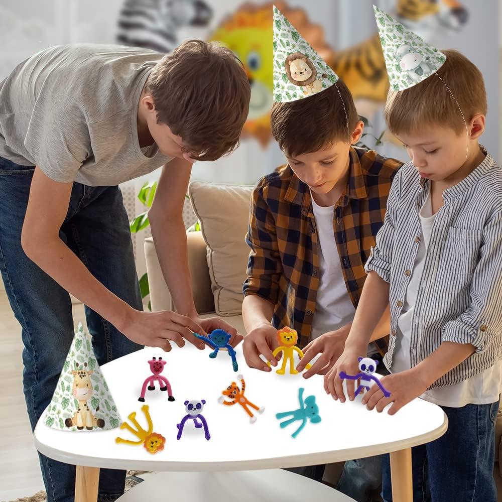 ArtCreativity Animal Bendable Figures, Set of 48, Stress Relief Bendy Toys for Kids in Panda, Tiger, Giraffe, Monkey, Elephant and Lion Designs, Bendable Toys, Zoo Animal Party Favors