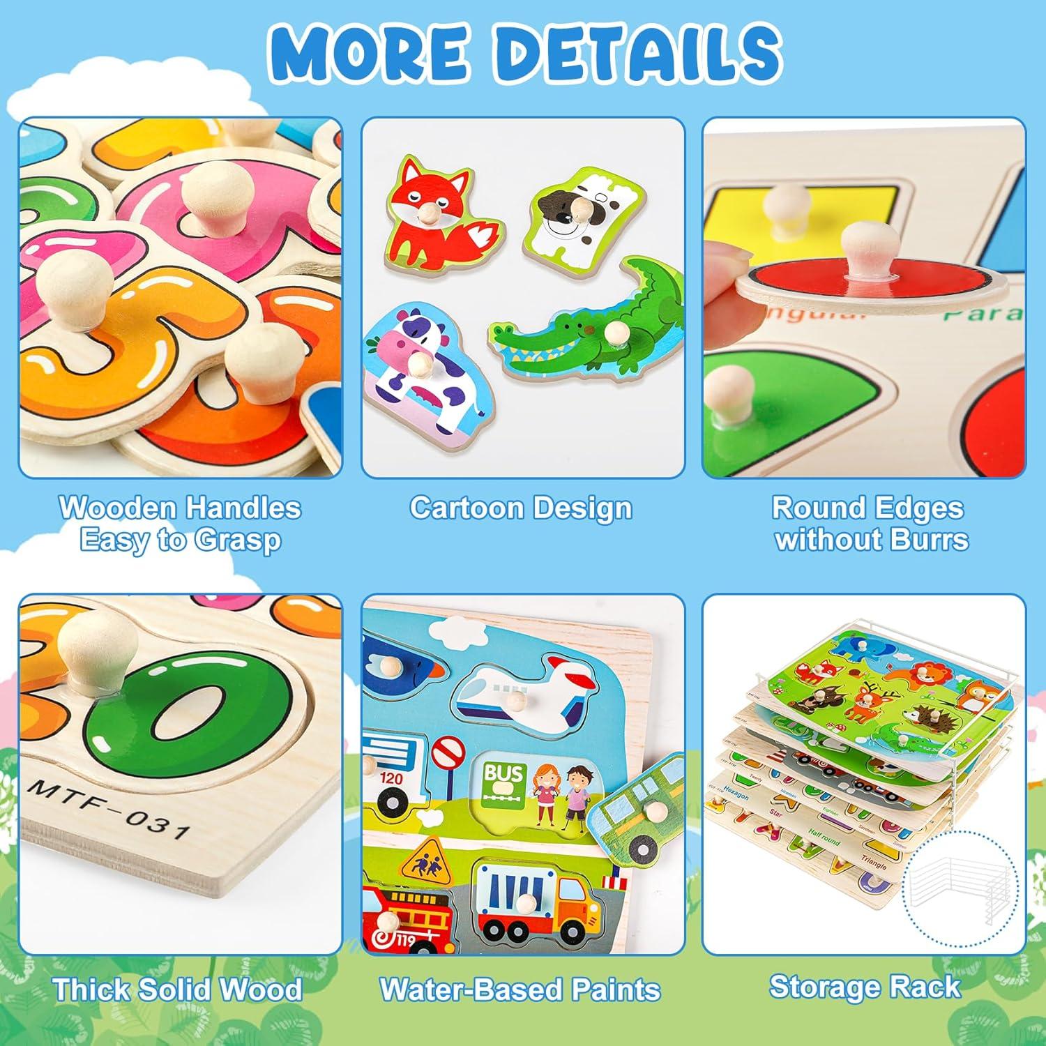 Paquete de 6 Rompecabezas de Madera Attmu para Niños