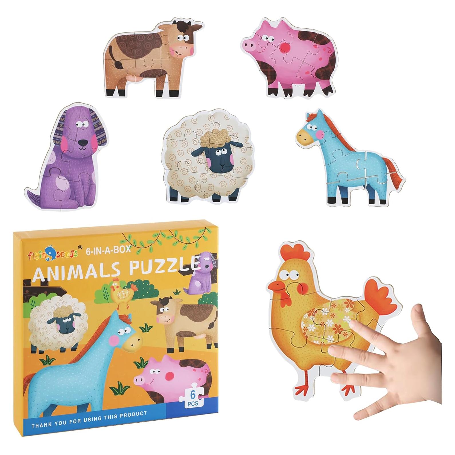 Rompecabezas de Madera FLYINGSEEDS Animales de Granja 6 Piezas