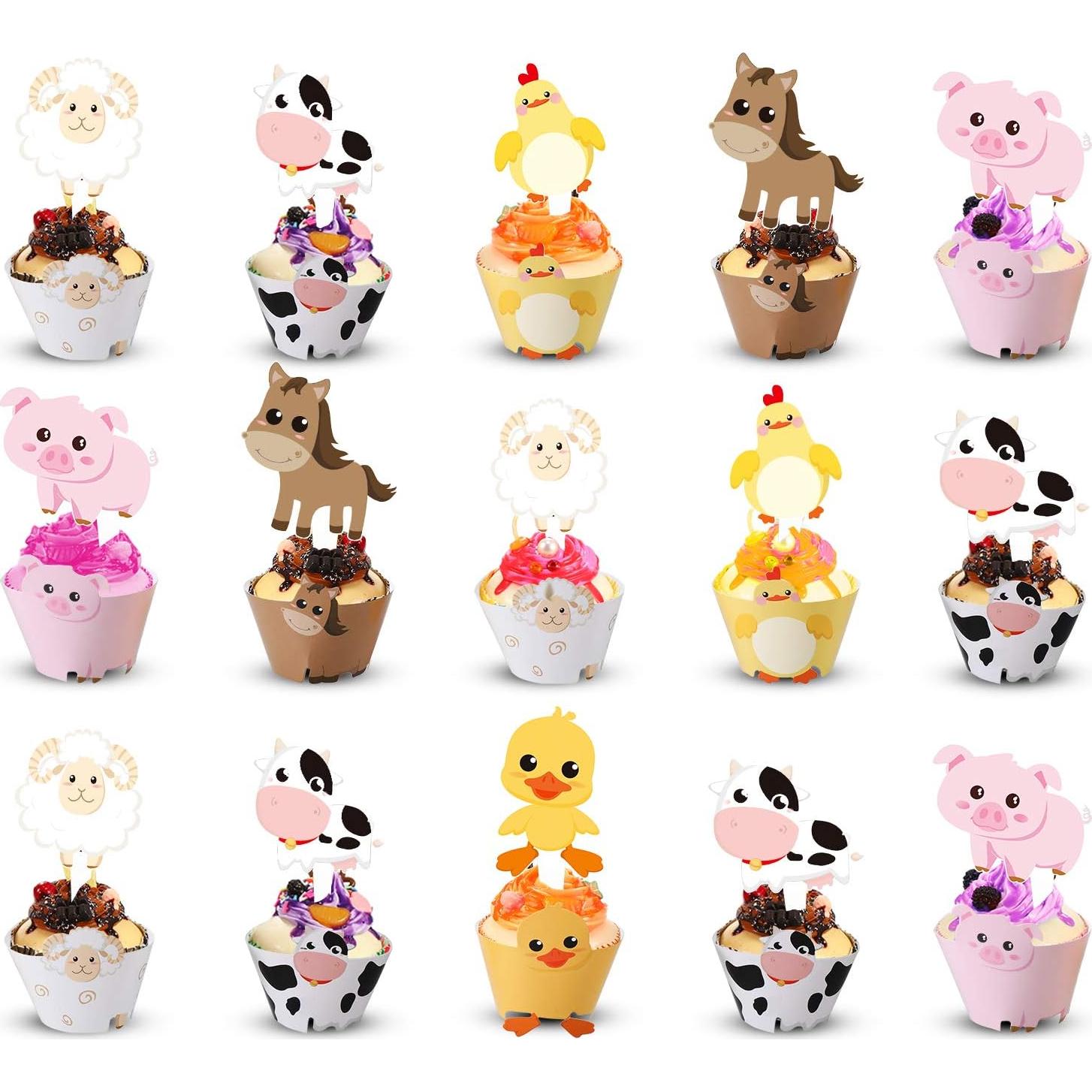 Decoraciones de Cupcakes de Animales de Granja Blulu 60 Pzas