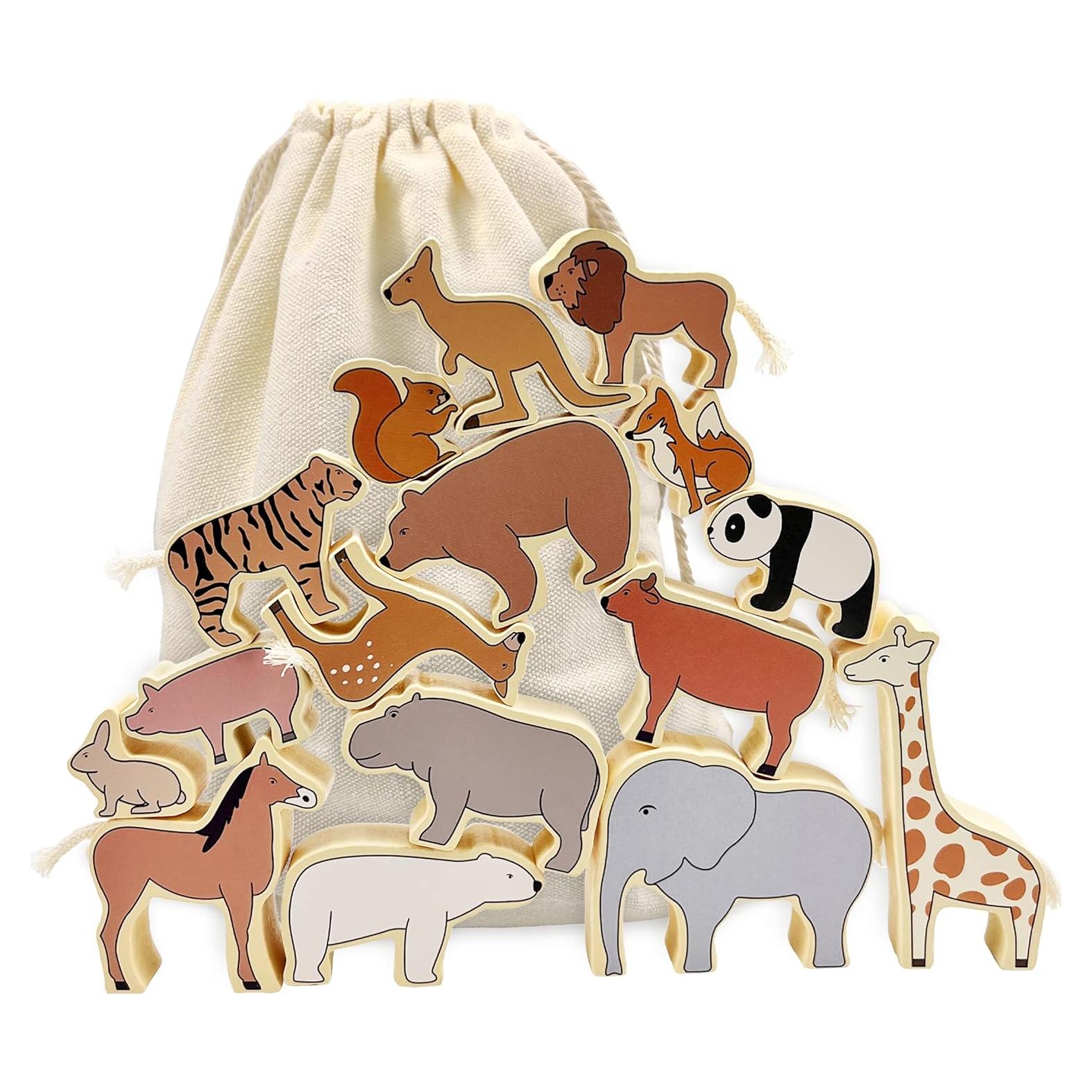 Bloques de Apilamiento de Animales de Madera Twood 16 Piezas