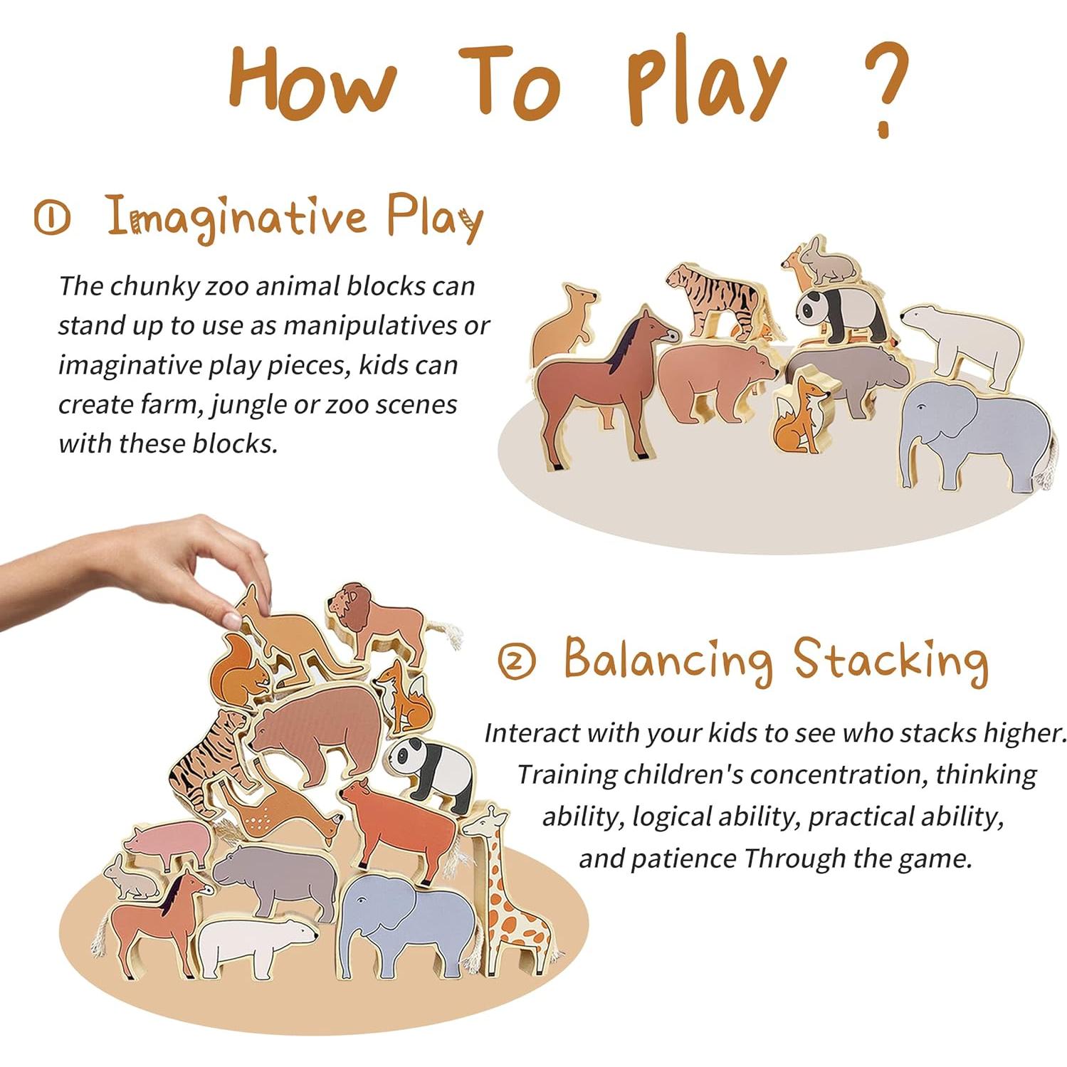 Bloques de Apilamiento de Animales de Madera Twood 16 Piezas