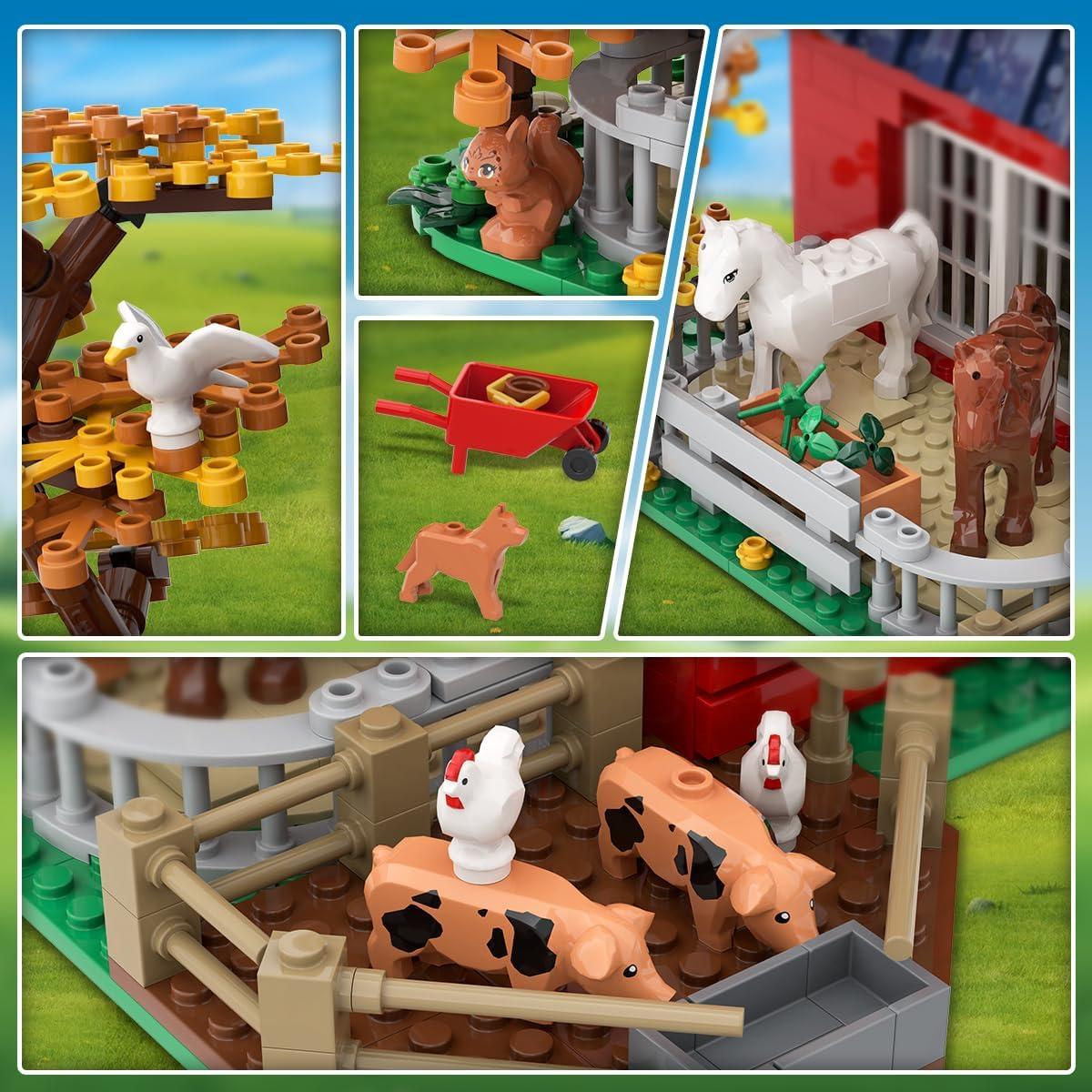 Farm Barn Building Set with LED, Western Farm House Building Block with Windmill Tractor Horse Animals 1405 PCS, Big Barn Construction Toy Brick Kit for Adults Teens Boys Girls 10-12+