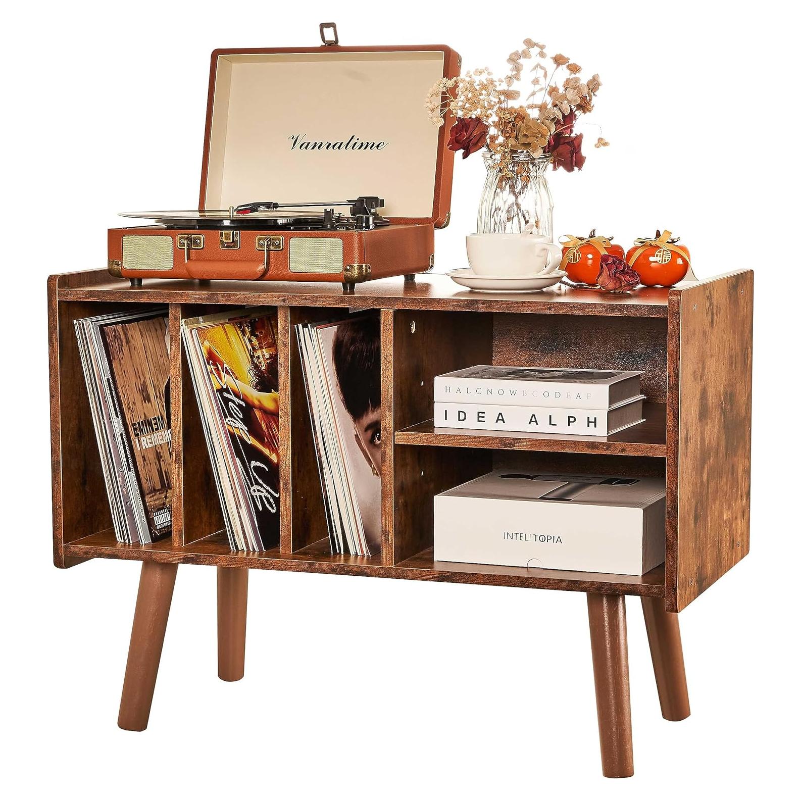 Soporte para Tocadiscos LKKRO con Almacenamiento para Vinilos