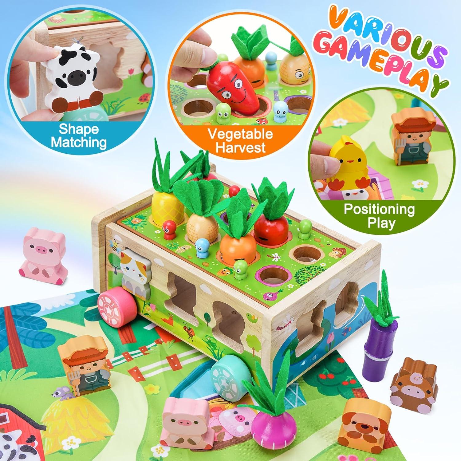 Juguete de Granja de Madera KMTJT para Niños 1-3 Años