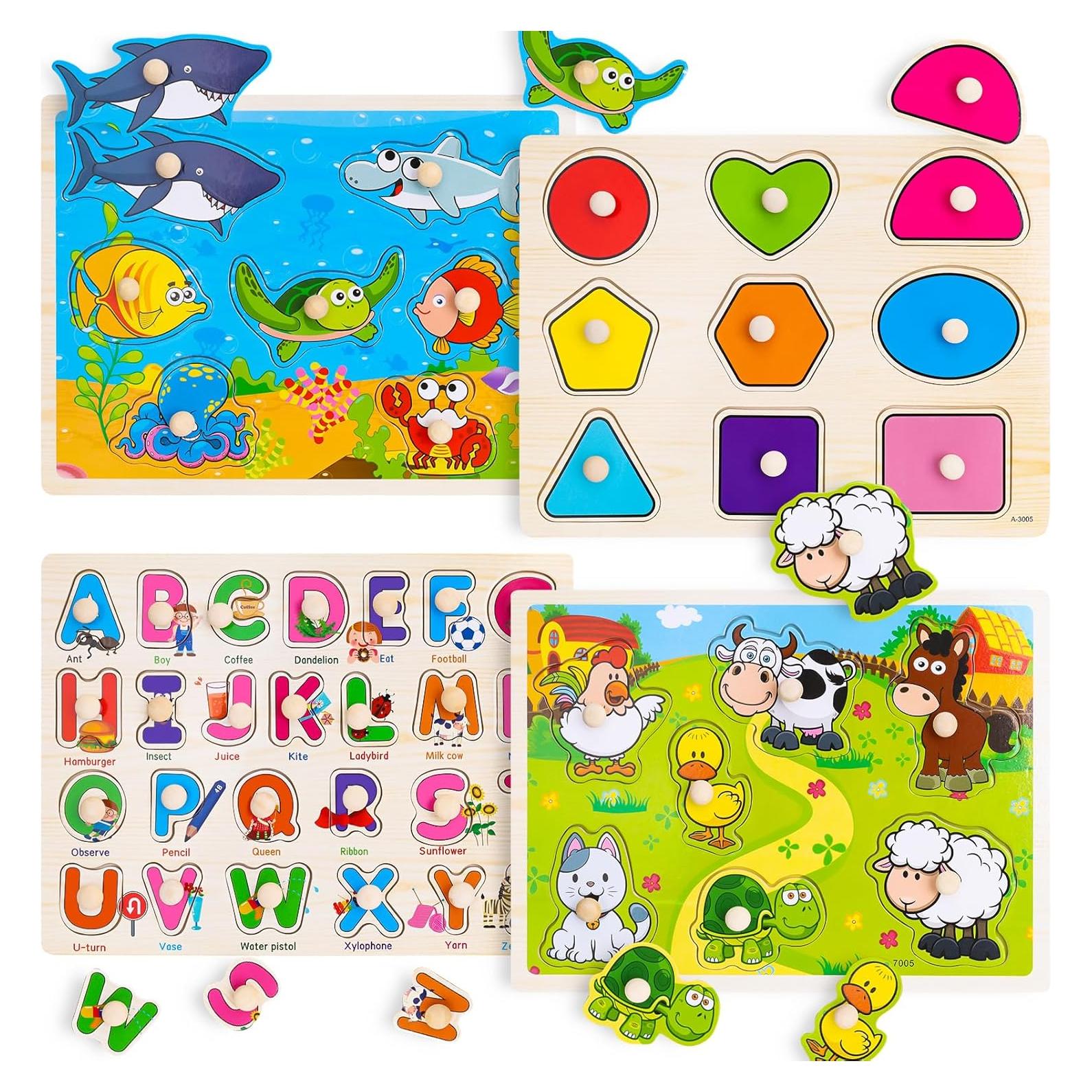 Rompecabezas de Madera Peacurh 4 Pack para Niños 2-4 Años