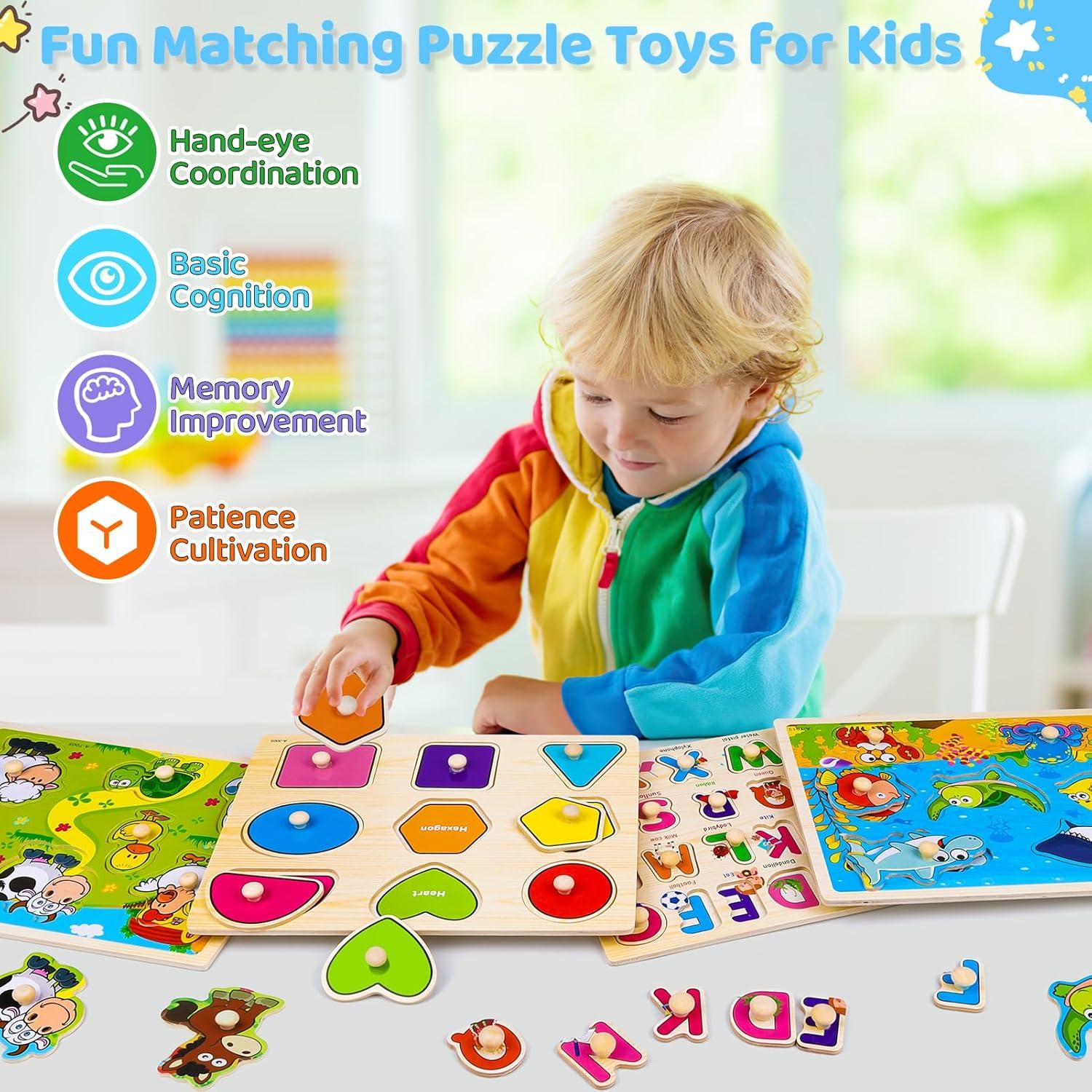 Rompecabezas de Madera Peacurh 4 Pack para Niños 2-4 Años