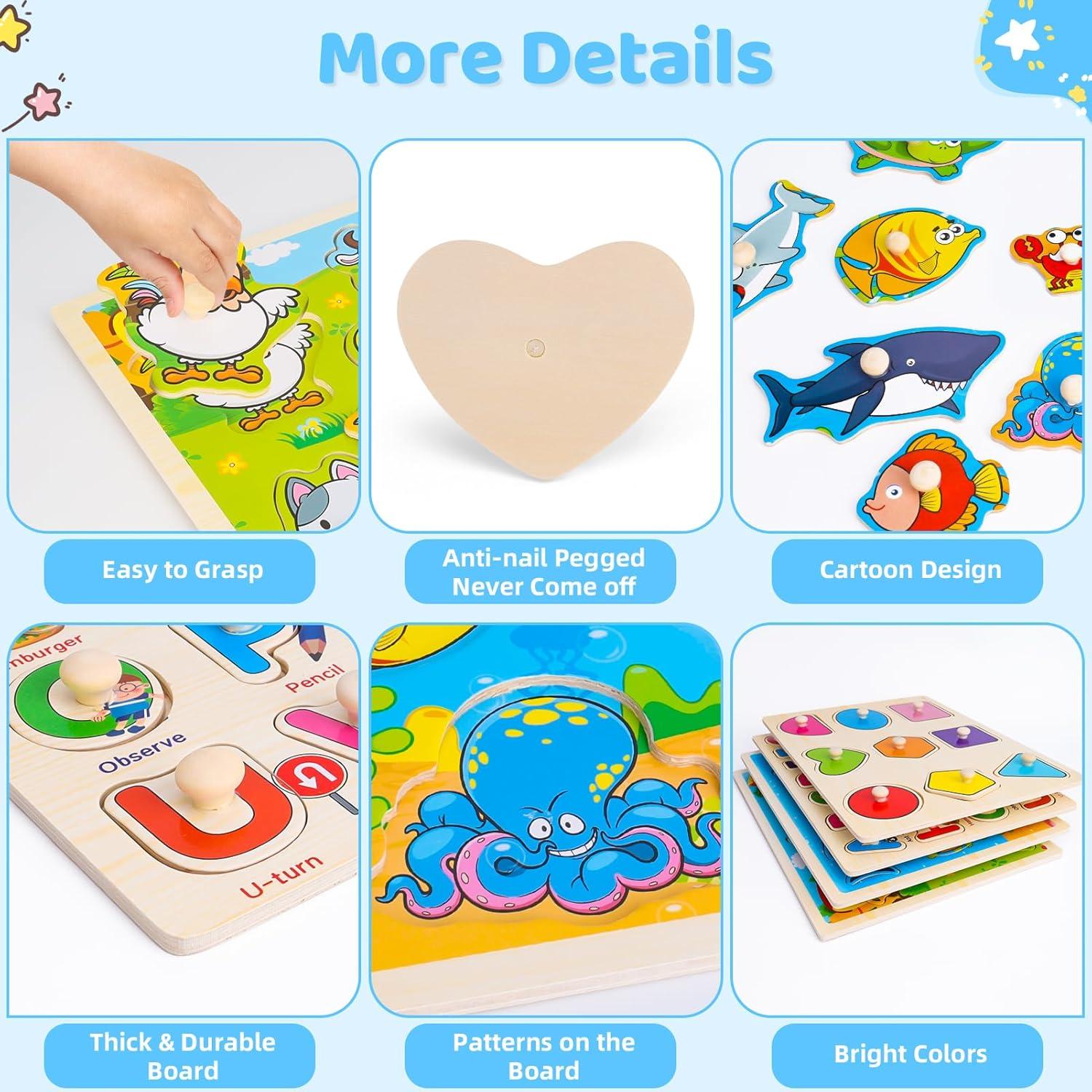 Rompecabezas de Madera Peacurh 4 Pack para Niños 2-4 Años