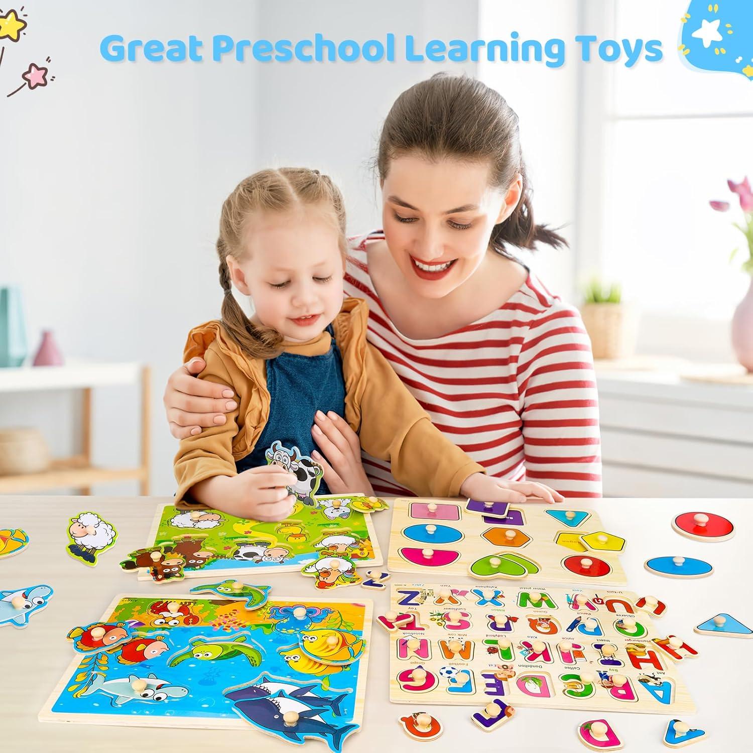 Rompecabezas de Madera Peacurh 4 Pack para Niños 2-4 Años