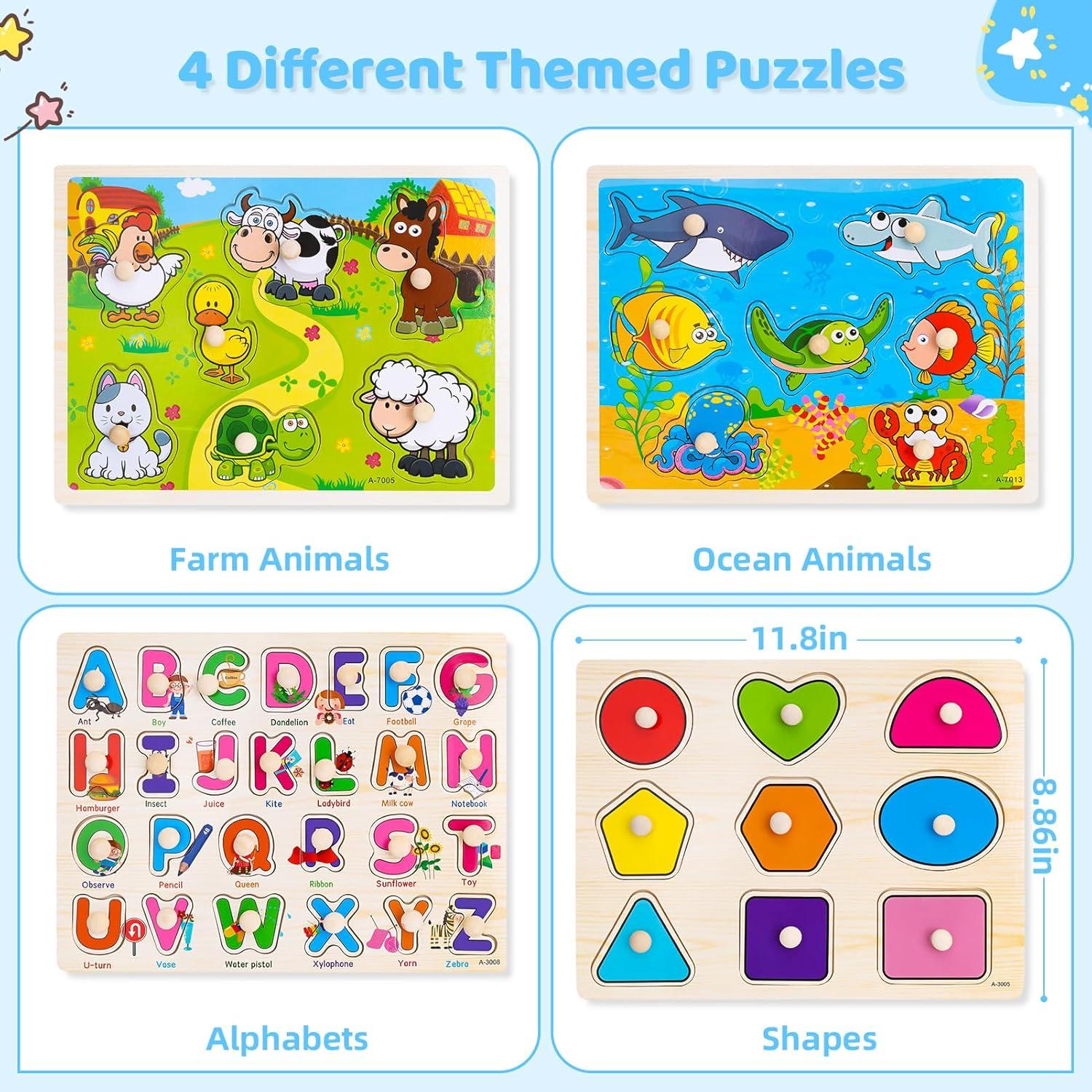 Rompecabezas de Madera Peacurh 4 Pack para Niños 2-4 Años