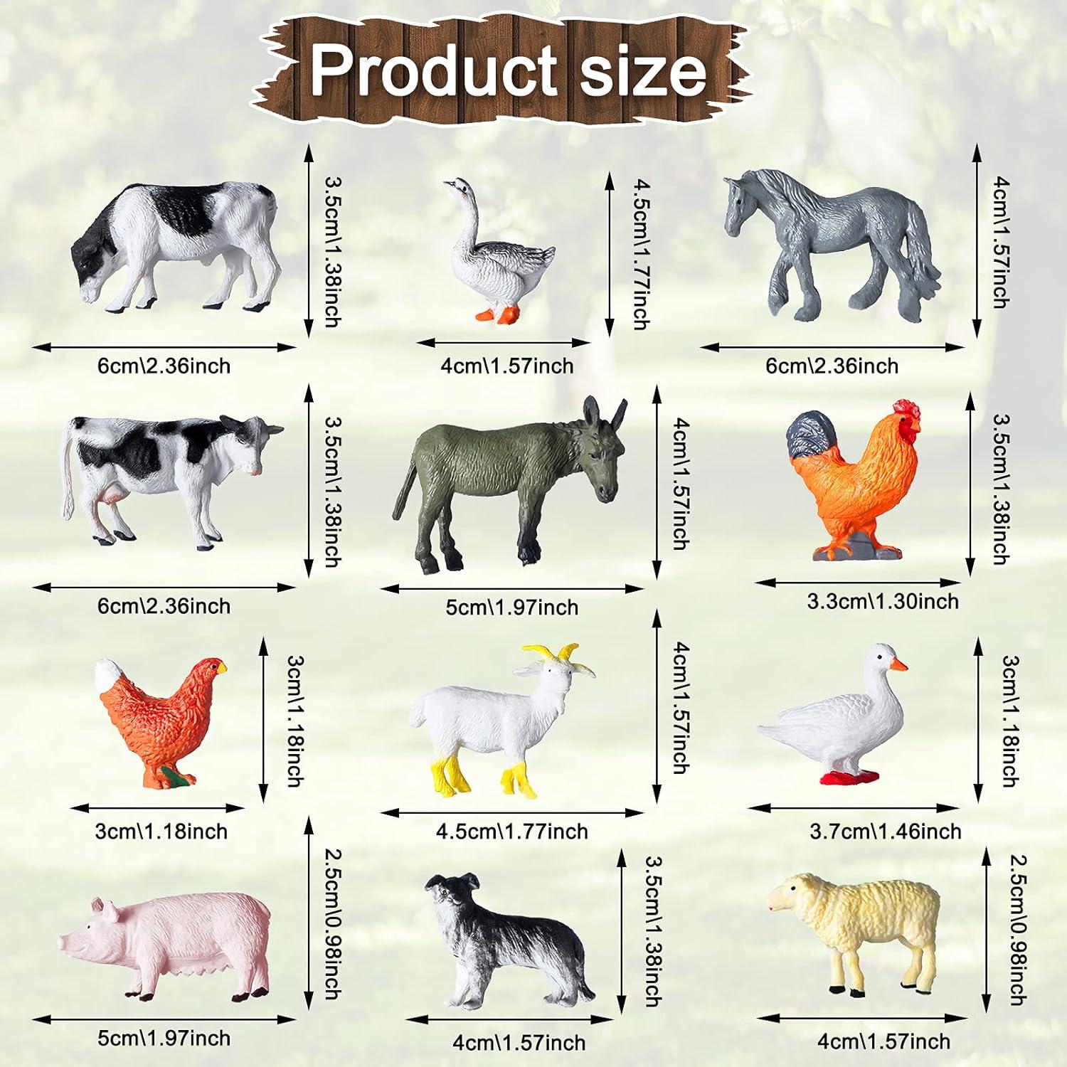 Blulu 24 Pcs Mini Figures Toys Realistic Farm Animal Figures Plastic Learning Educational Playset Animal Themed Party Supplies Cake Topper Educational Toy for Garden Home Decor Birthday Favors