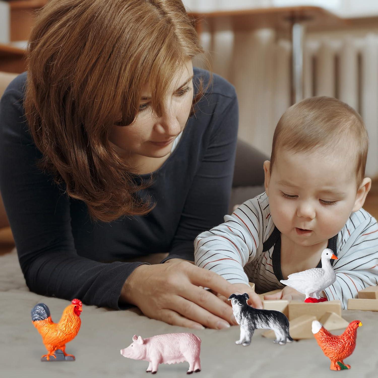 Blulu 24 Pcs Mini Figures Toys Realistic Farm Animal Figures Plastic Learning Educational Playset Animal Themed Party Supplies Cake Topper Educational Toy for Garden Home Decor Birthday Favors