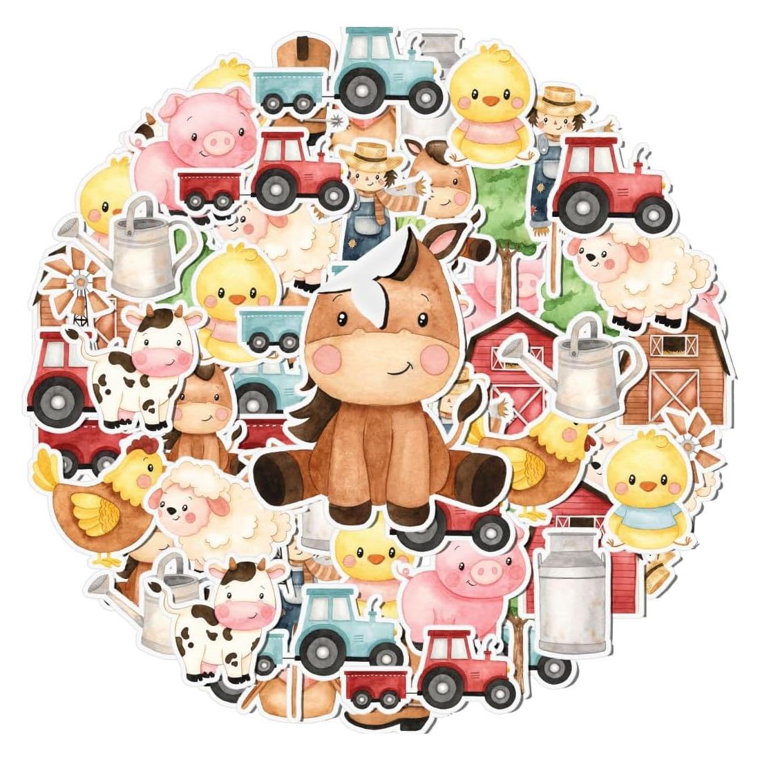 20 Pegatinas de Animales de Granja PC - Decoración Fiesta