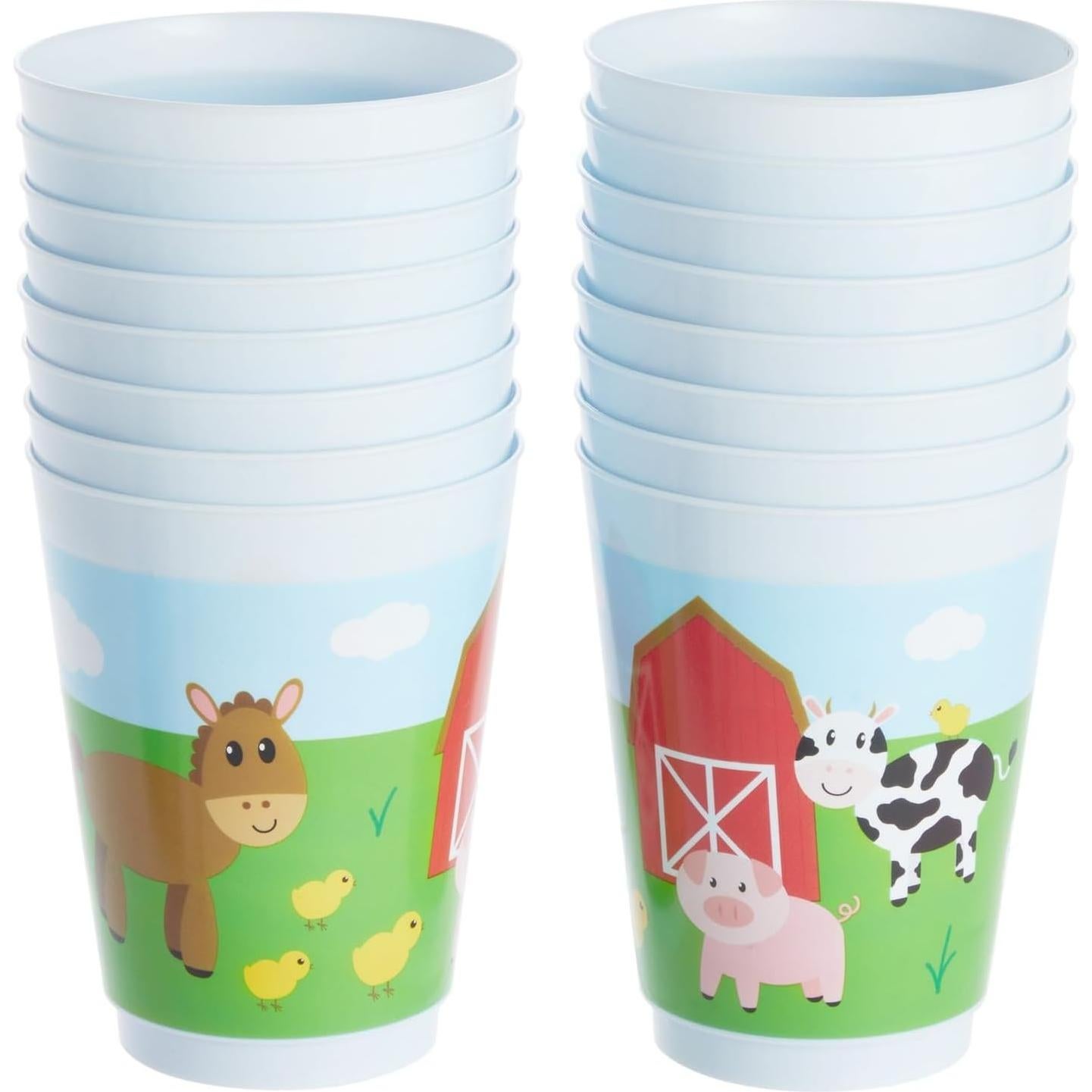 Pack 16 Vasos Plástico Animales Granja Blue Panda 473 ml