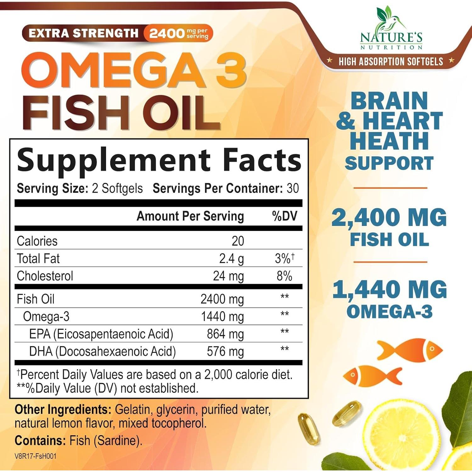 Aceite de Pescado Omega 3 2400 mg Nature's Nutrition - 60 Cápsulas