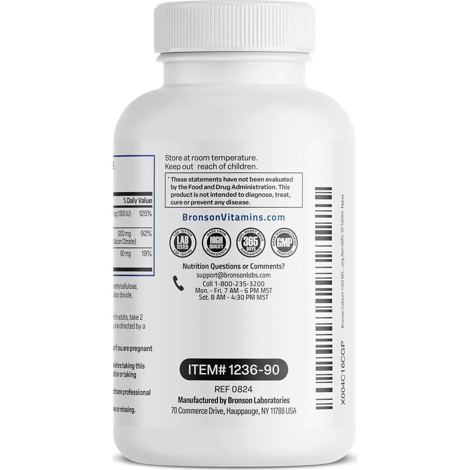 Tabletas de Calcio Bronson 1200 MG con Vitamina D3 1000 IU