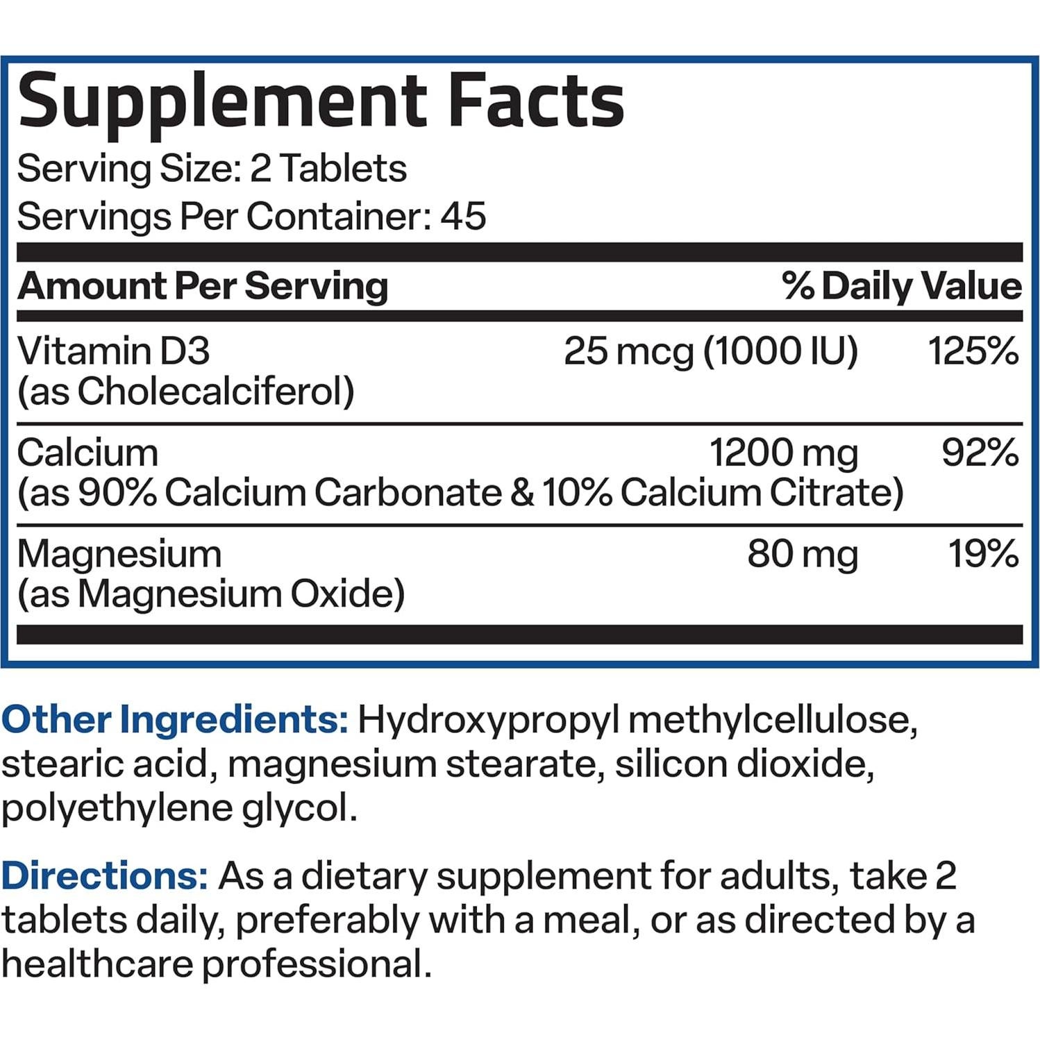 Tabletas de Calcio Bronson 1200 MG con Vitamina D3 1000 IU