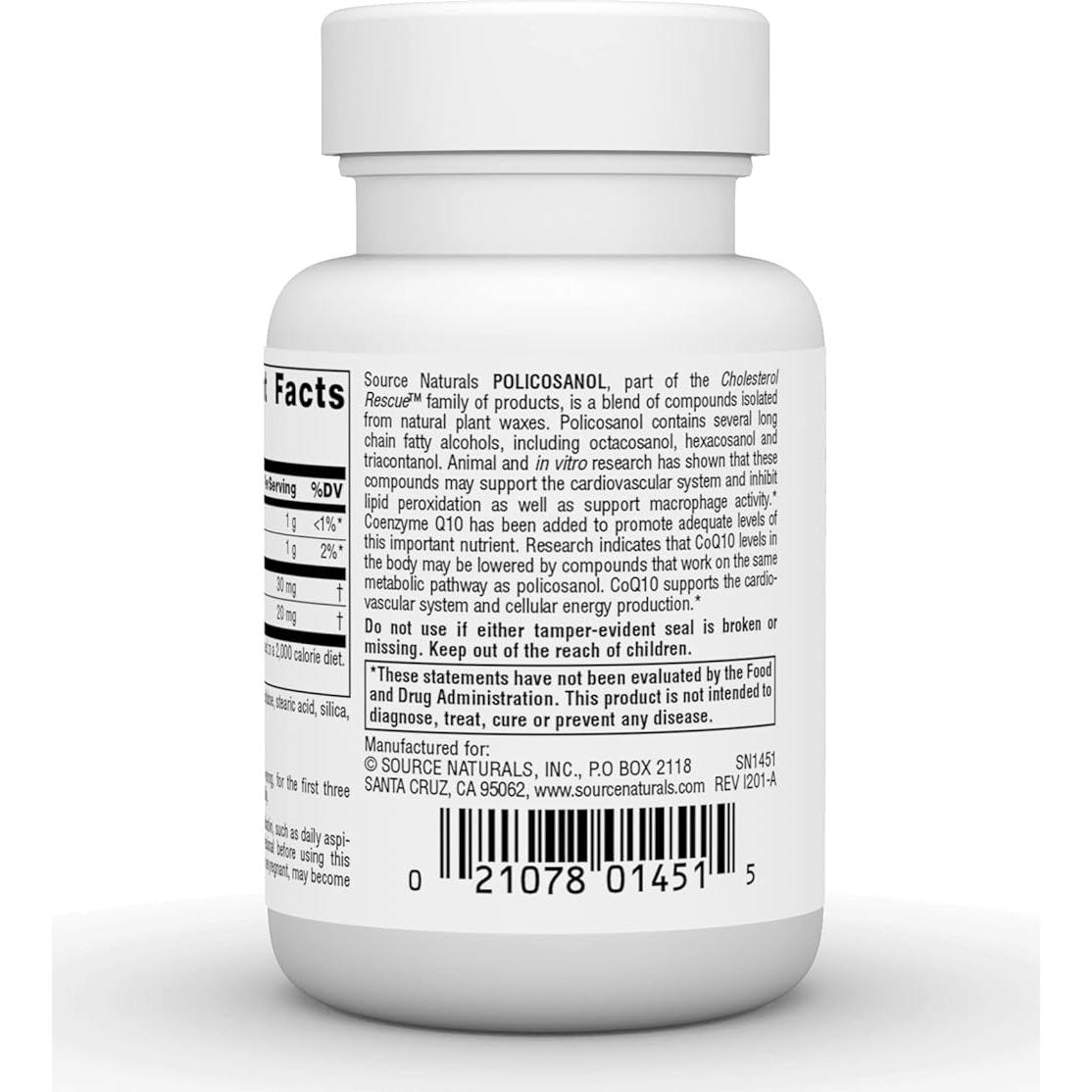 Policosanol Source Naturals con Coenzima Q10 10 mg - 30 Tabletas