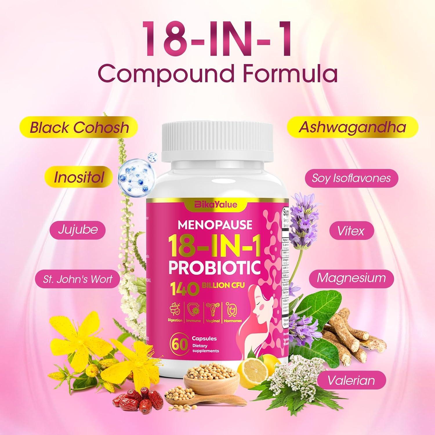 Suplemento Menopausia BIKAYALUE 60 Cápsulas 18 en 1 Probioticos
