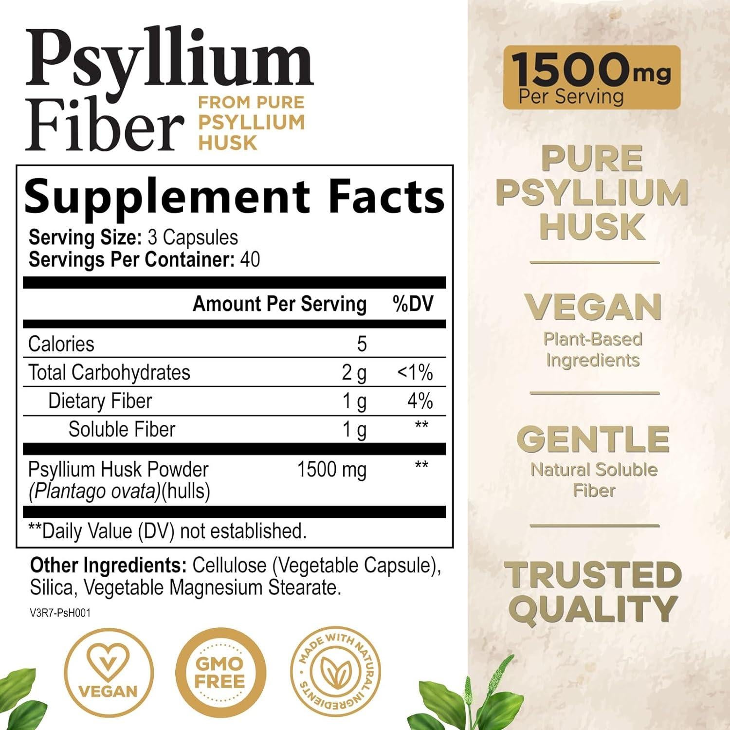 Cápsulas de fibra de cáscara de psyllium 1500mg Health Nutrition