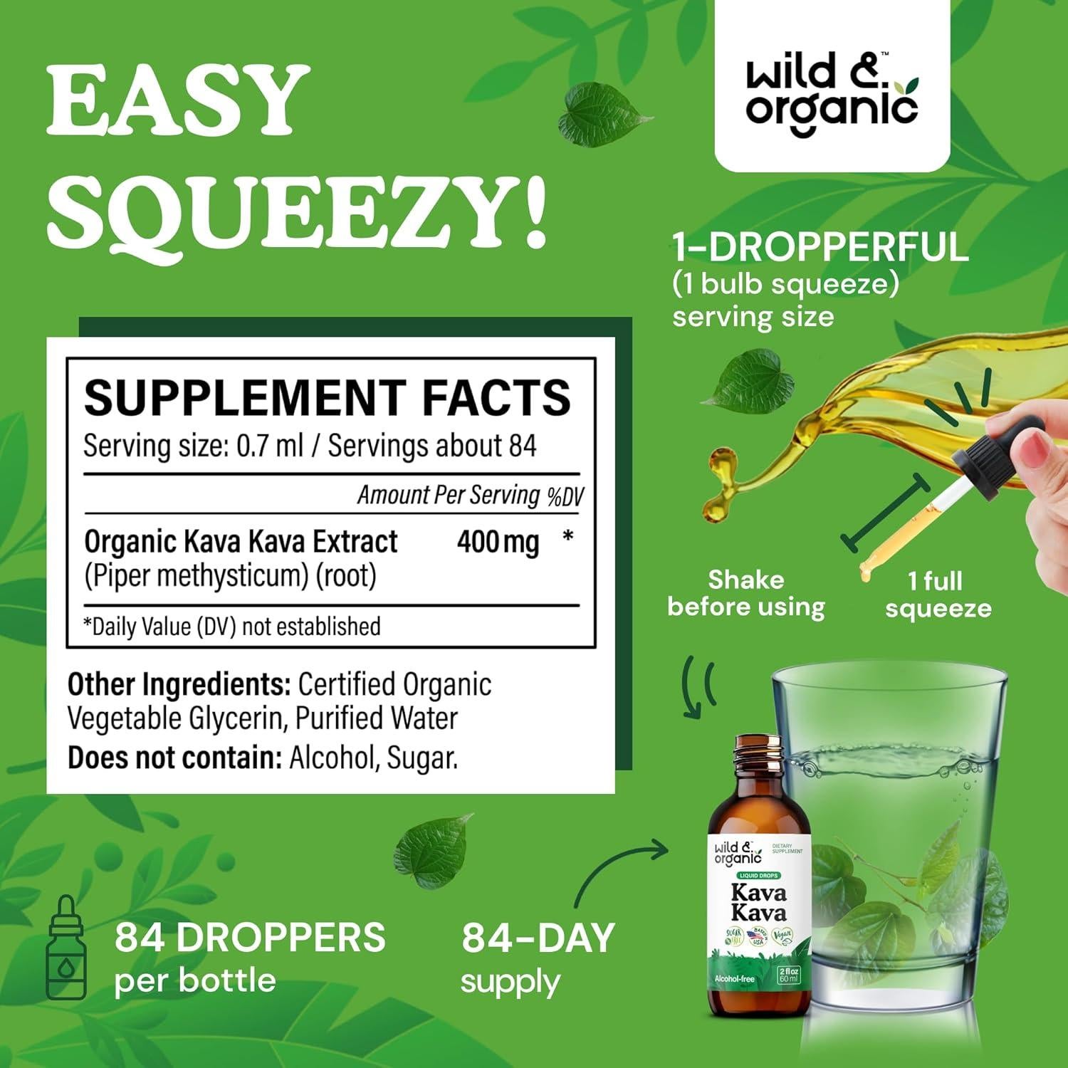 Tintura de Kava Kava Silvestre y Orgánico 400 mg - Gotas Veganas