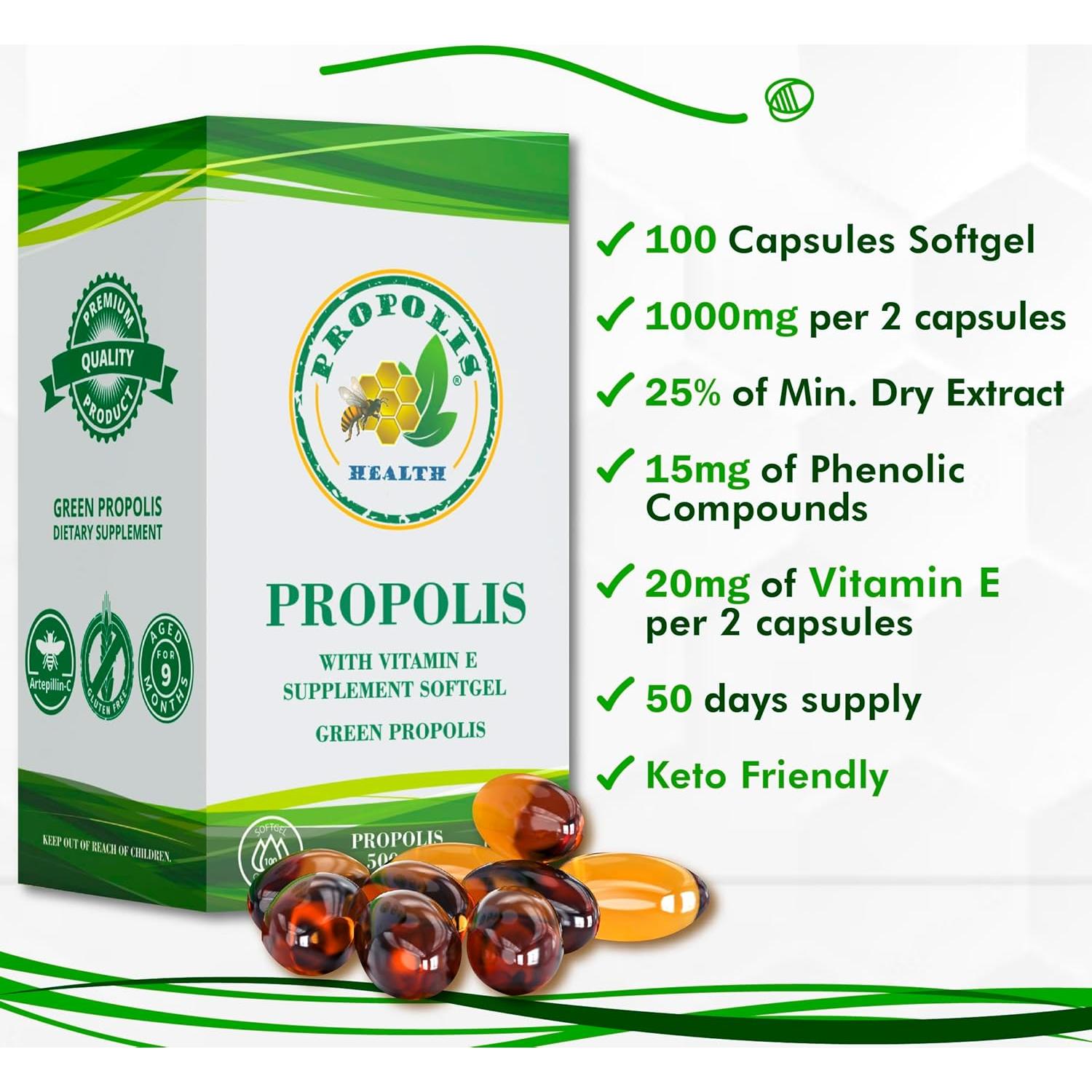 Cápsulas de Propóleos Salud Propolis 1000mg con Vitamina E