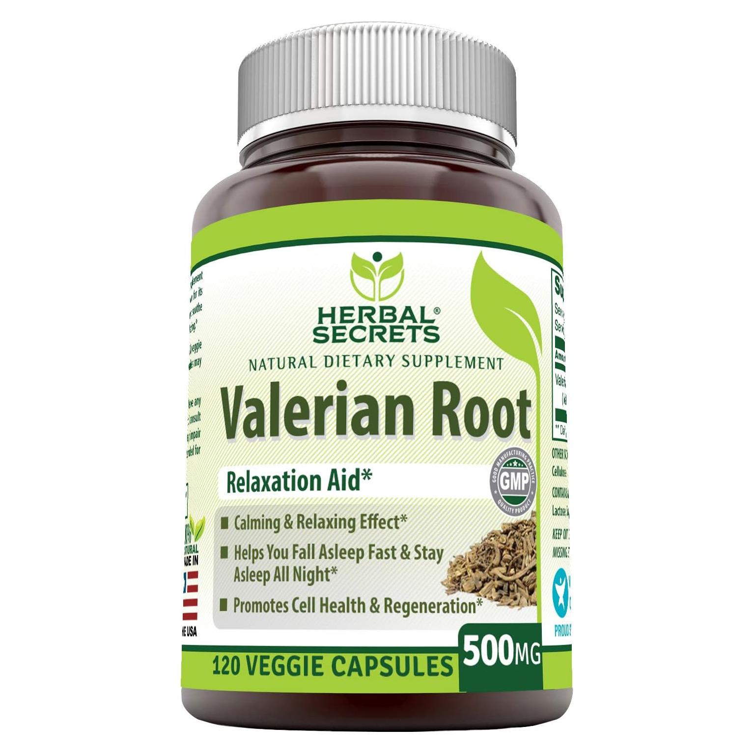 Suplemento de Raíz de Valeriana Herbal Secrets 500mg 120 Cápsulas