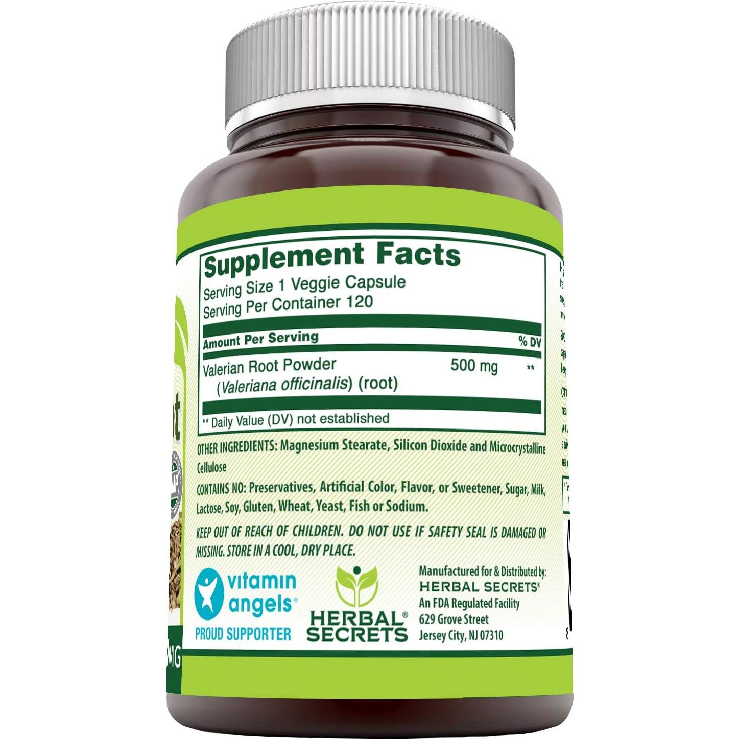 Suplemento de Raíz de Valeriana Herbal Secrets 500mg 120 Cápsulas