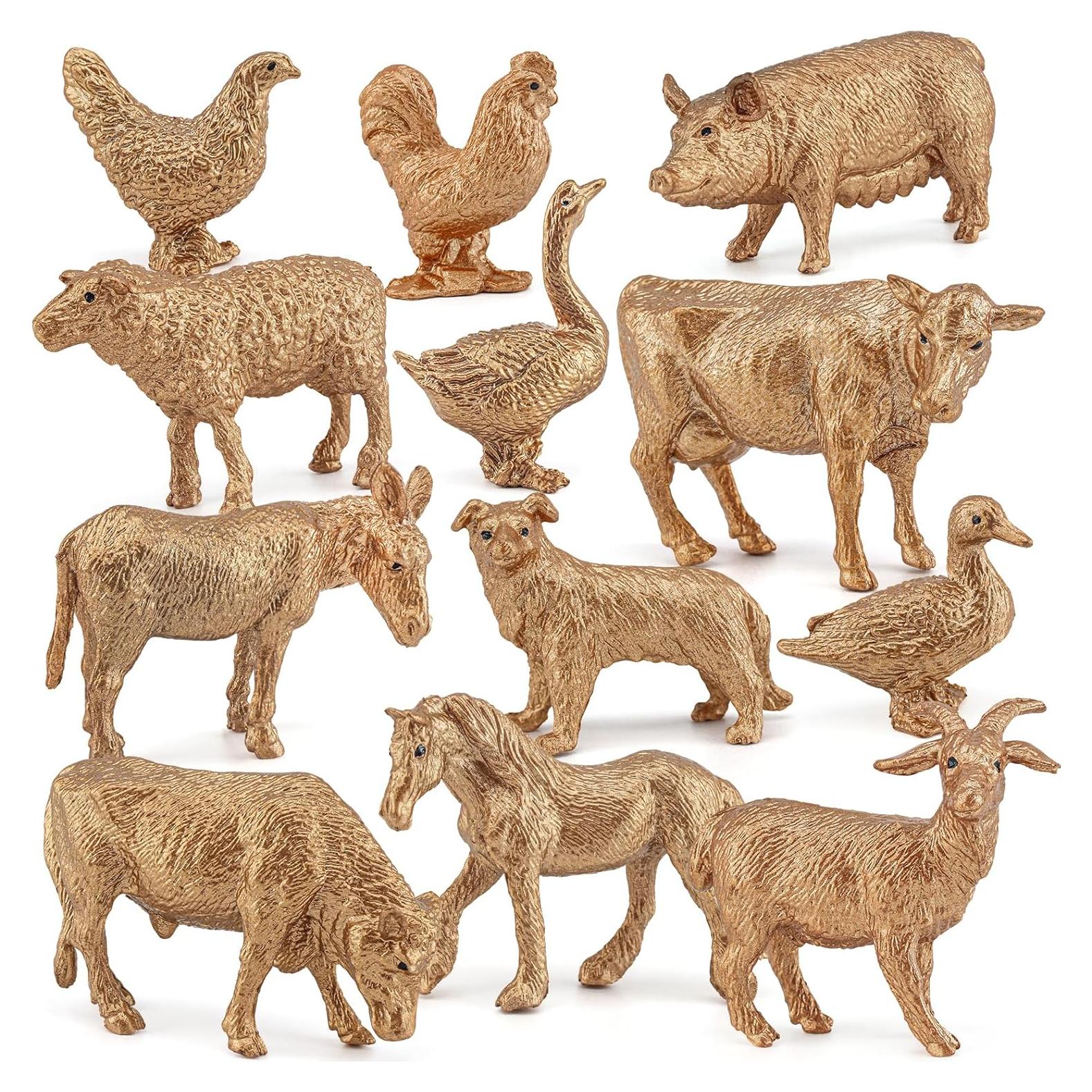 Figuras de Animales de Granja Dorados LC JoyCre 12PCS