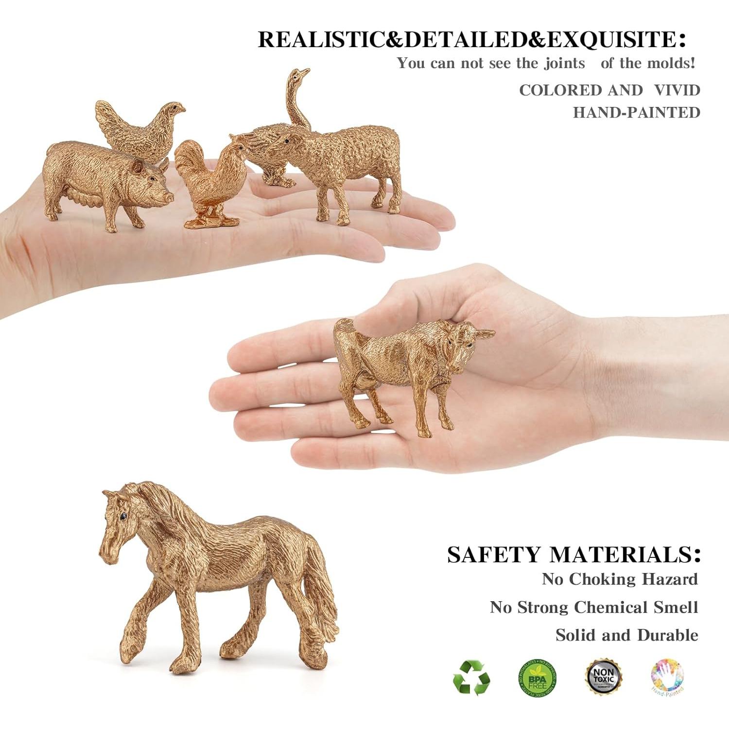 Figuras de Animales de Granja Dorados LC JoyCre 12PCS