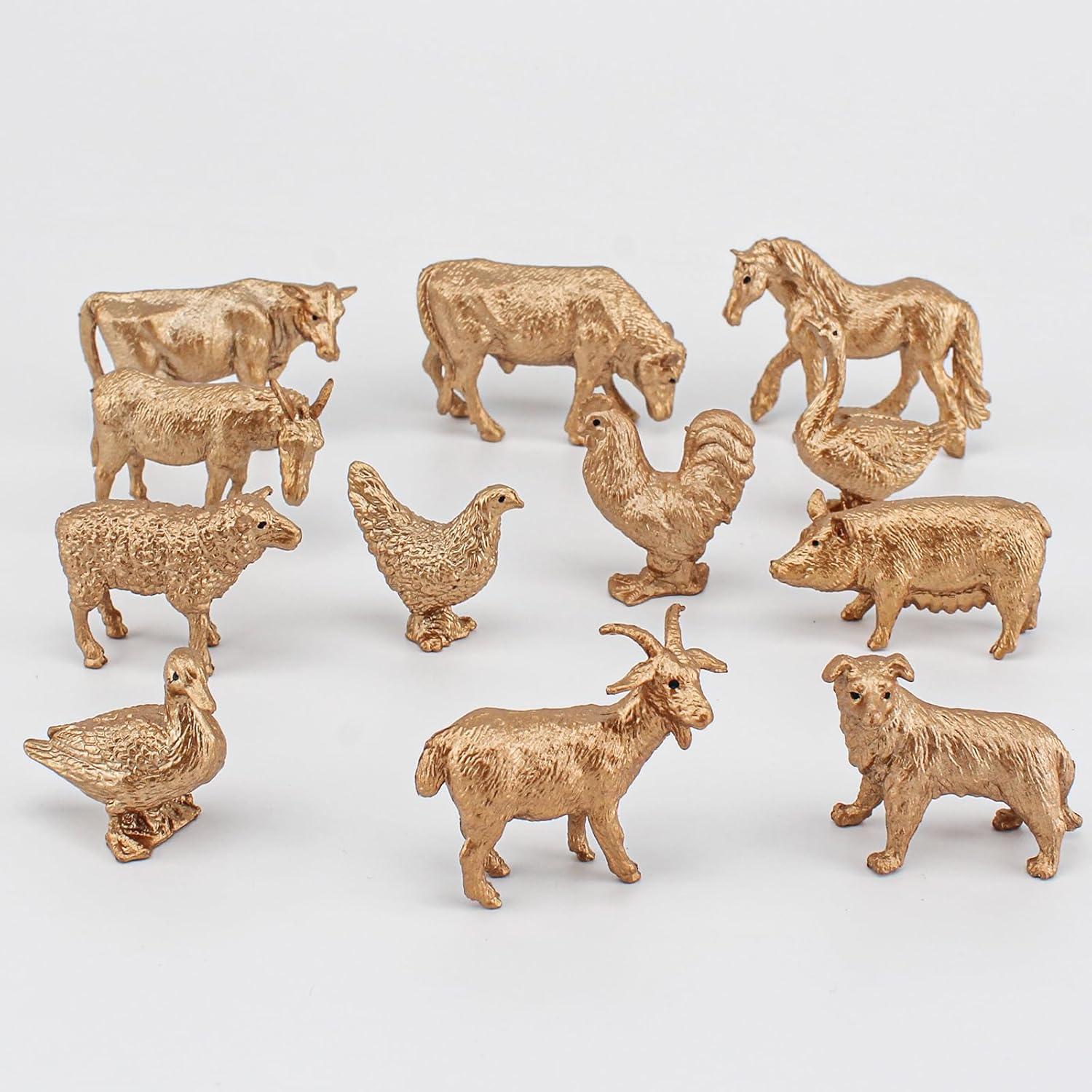 Figuras de Animales de Granja Dorados LC JoyCre 12PCS