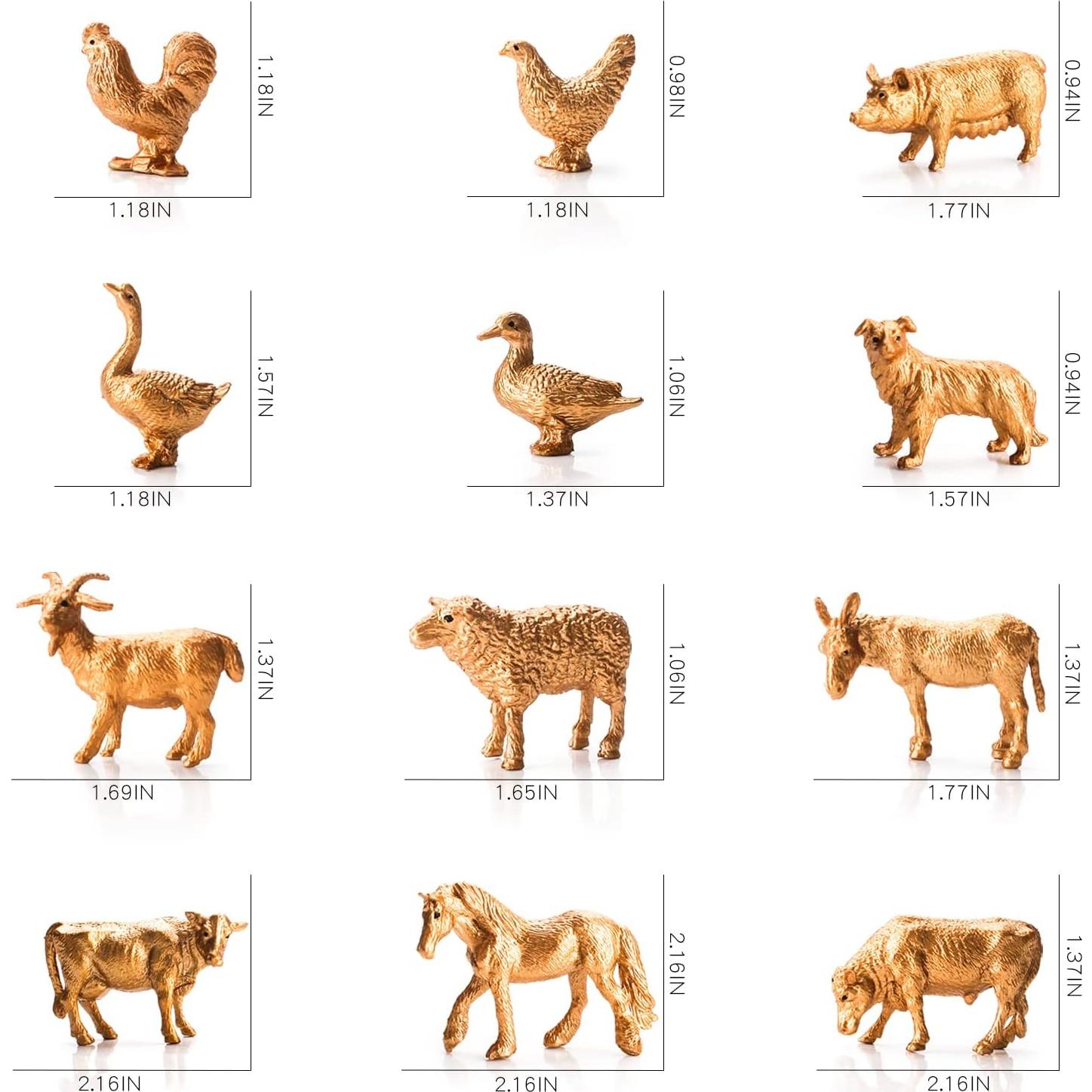 Figuras de Animales de Granja Dorados LC JoyCre 12PCS