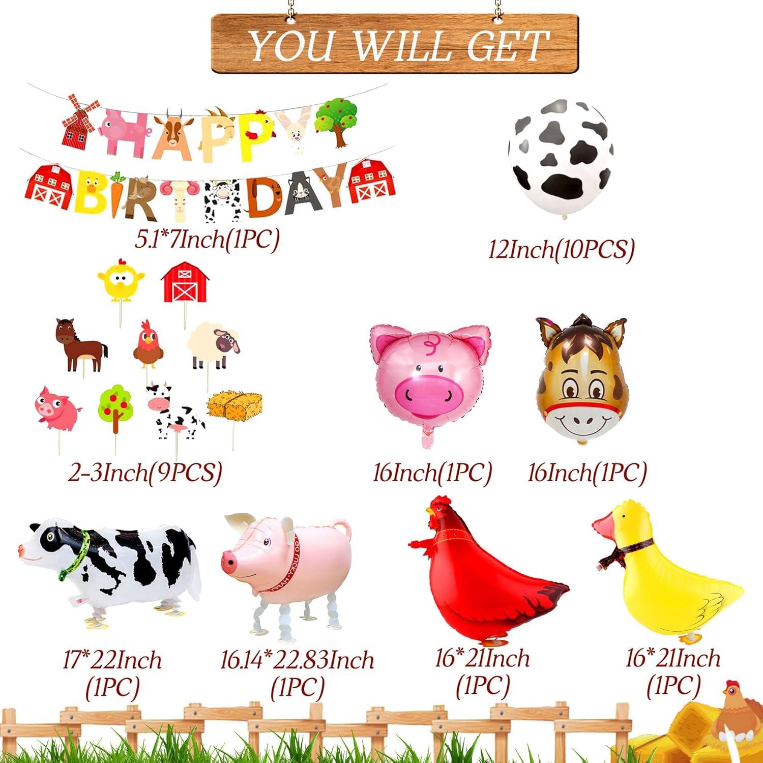 Decoración Cumpleaños Animales Granja JeVenis, Globos y Banner