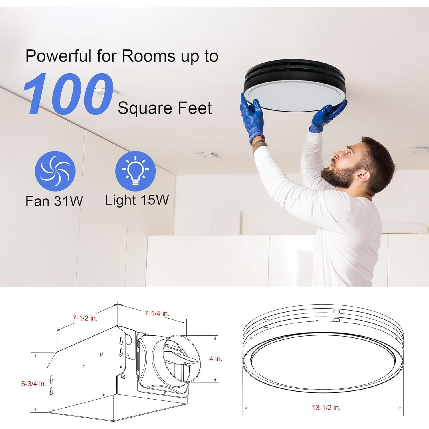 Ventilador de Baño Akicon Redondo con Luz LED 15W 1000lm