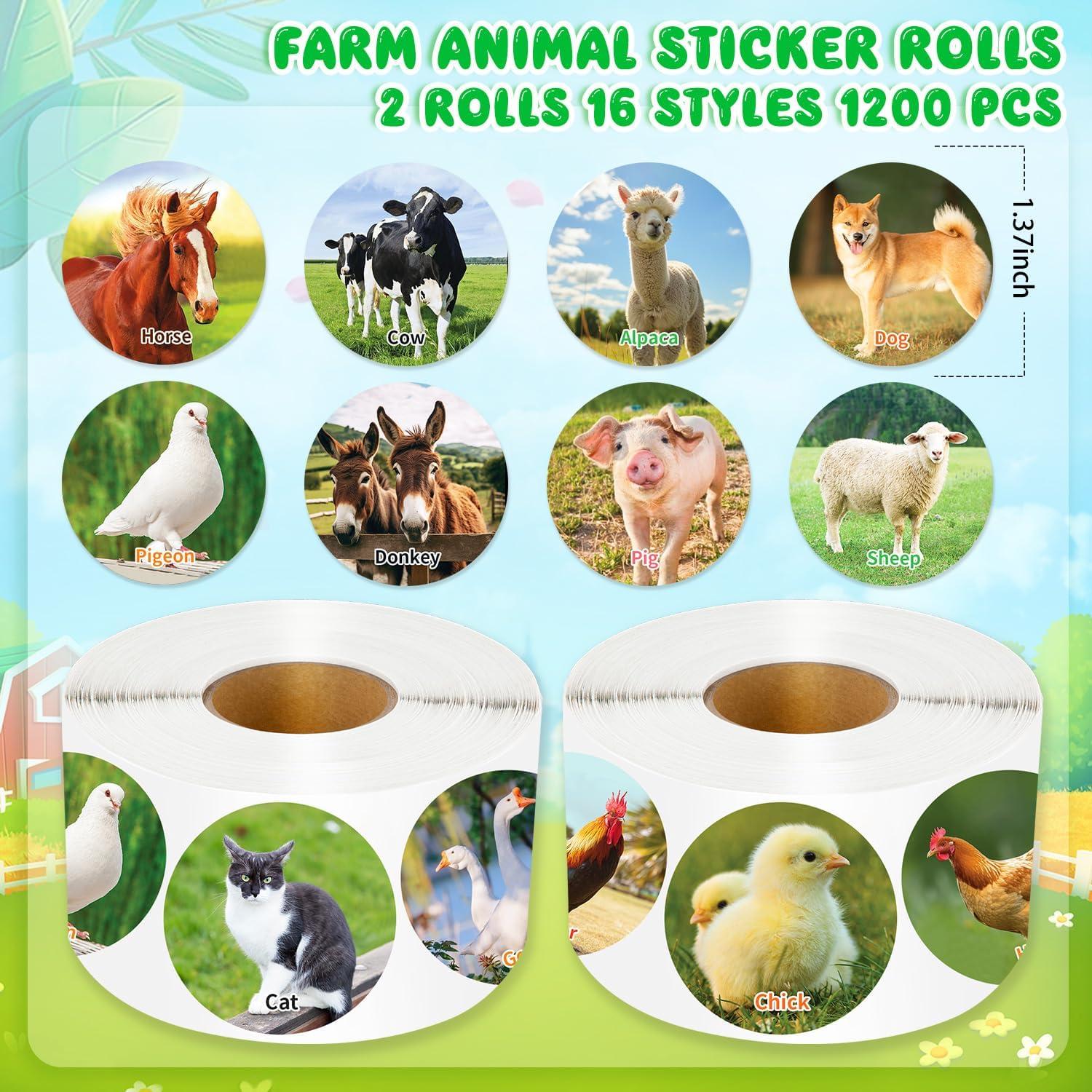 1200 Pegatinas de Animales de Granja KFPPLXQ 16 Estilos