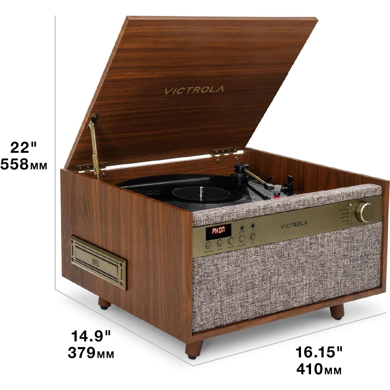 Centro Musical Victrola Century 6-en-1 Nuez - Tocadiscos, Bluetooth, CD, Casete