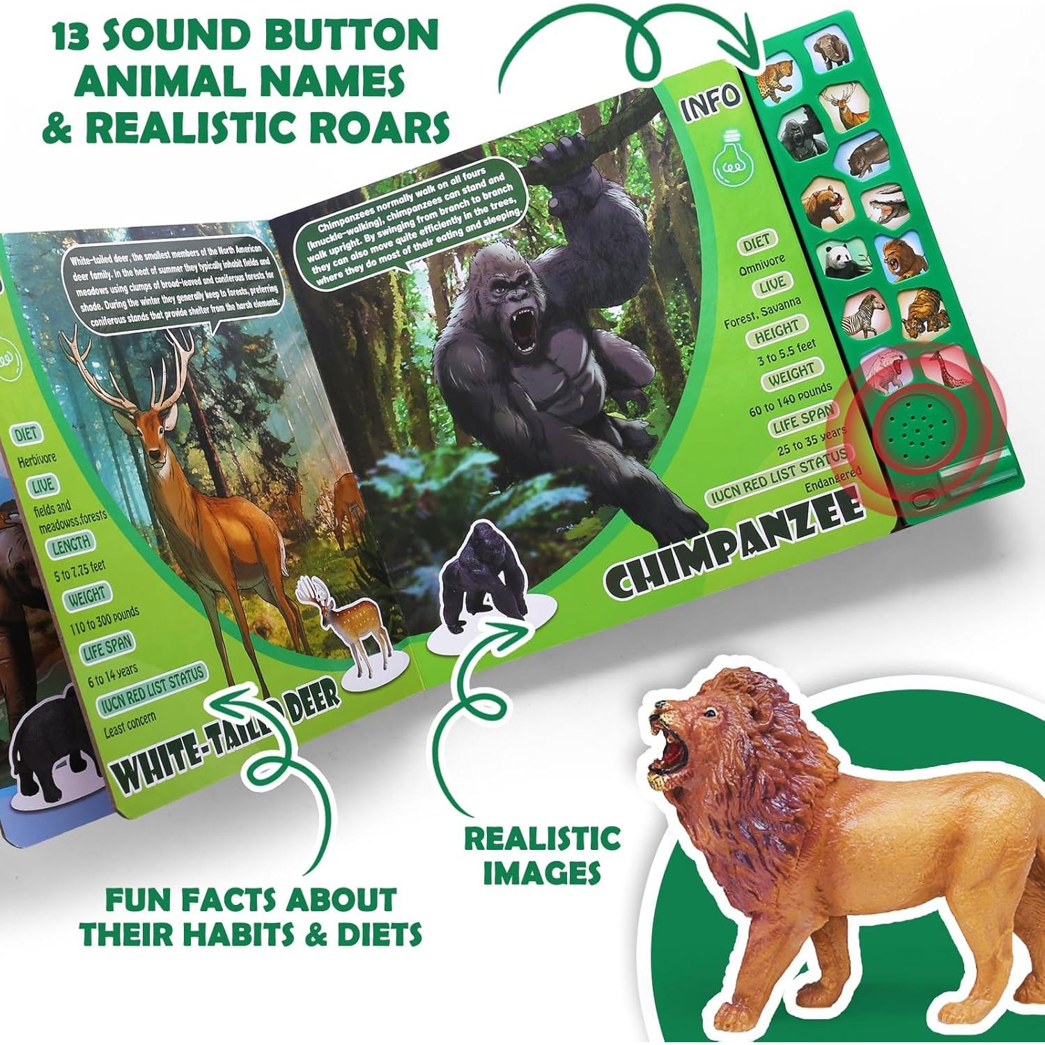 Figuras de Animales Safari YeonhaToys con Libro de Sonidos