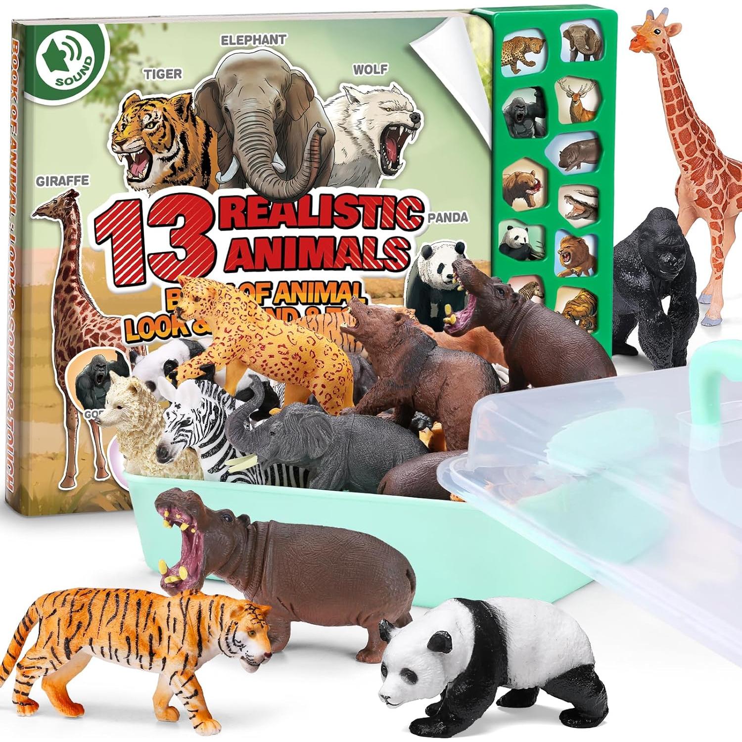 Figuras de Animales Safari YeonhaToys con Libro de Sonidos