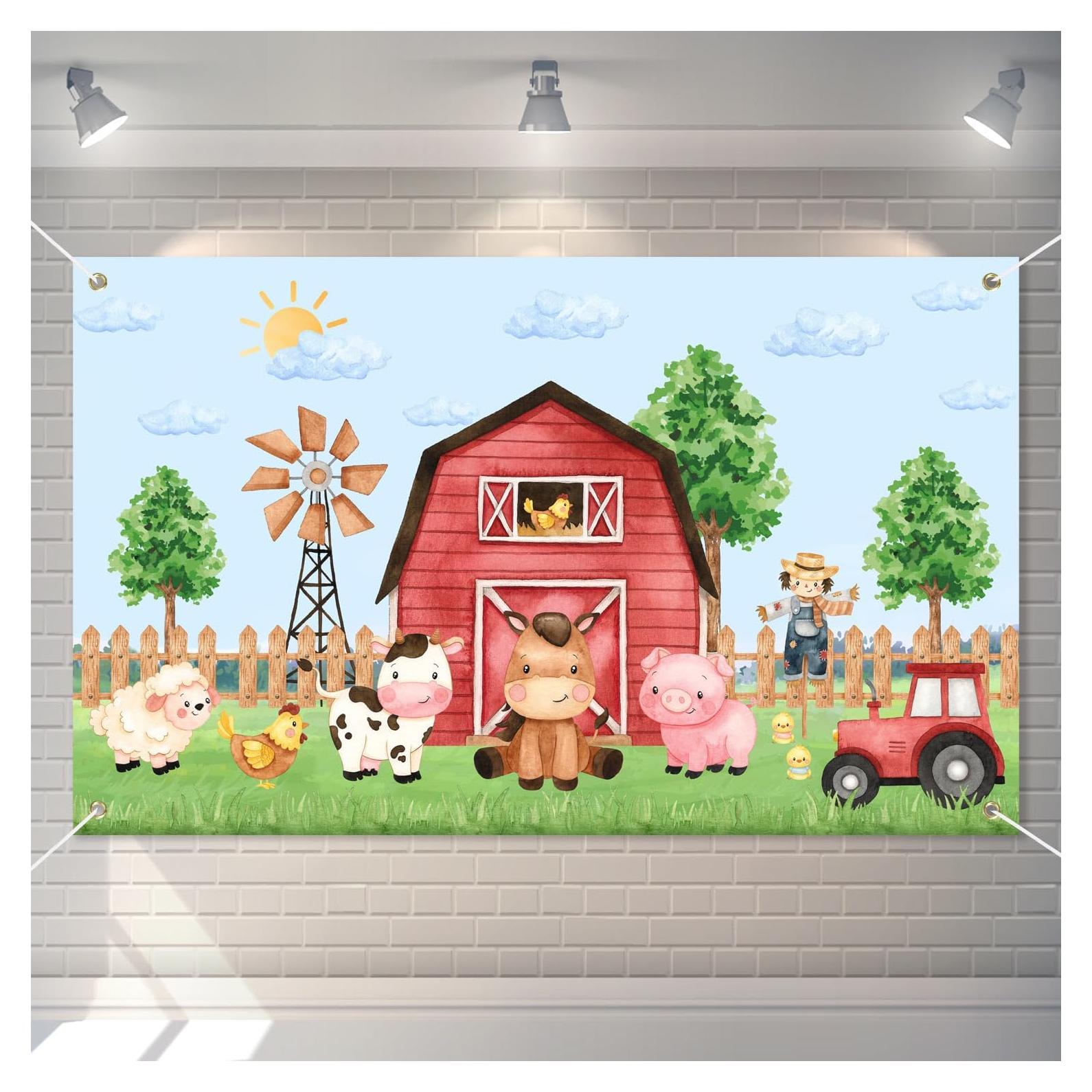 Banner de Cumpleaños de Granja Heboland 3x5 pies Animales