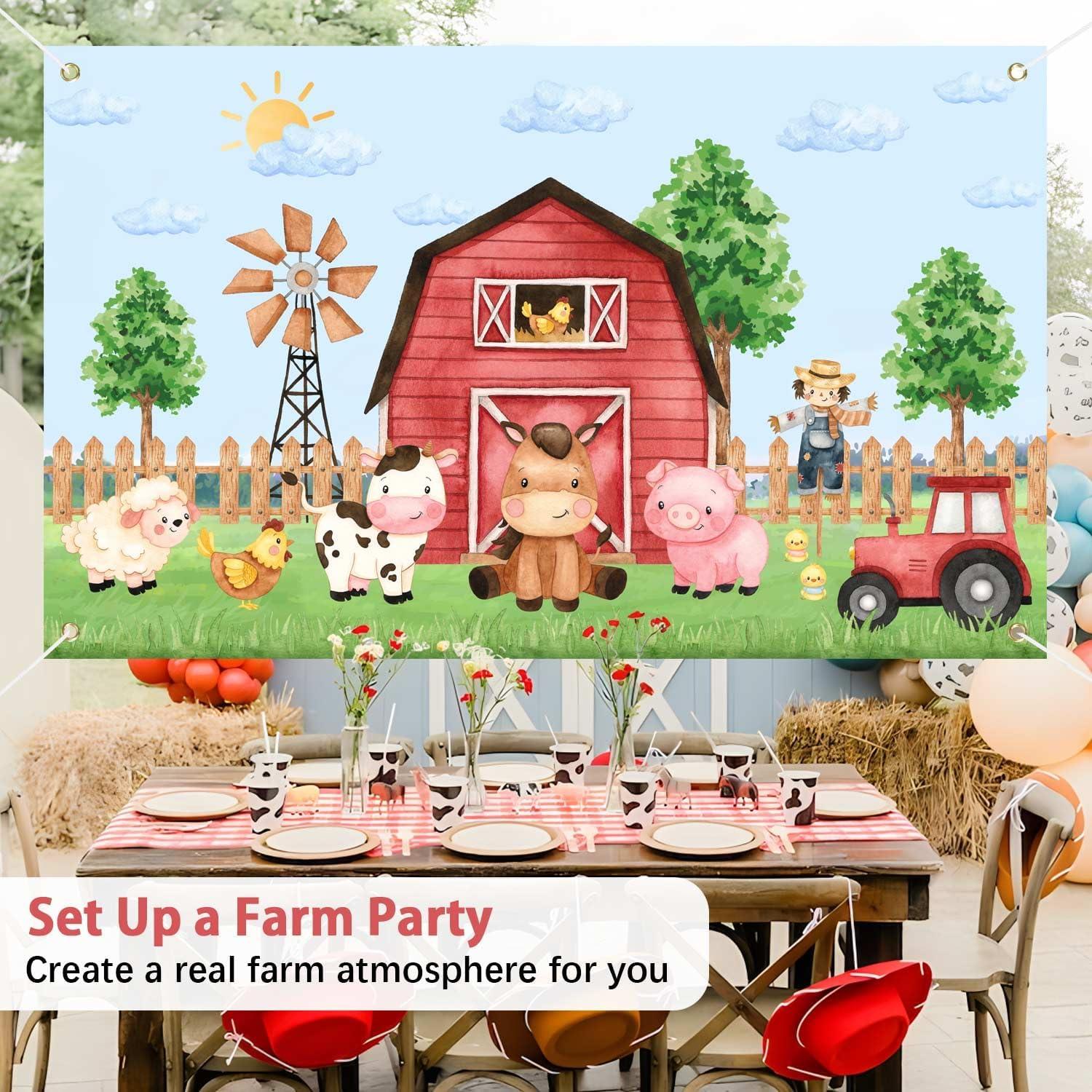Banner de Cumpleaños de Granja Heboland 3x5 pies Animales