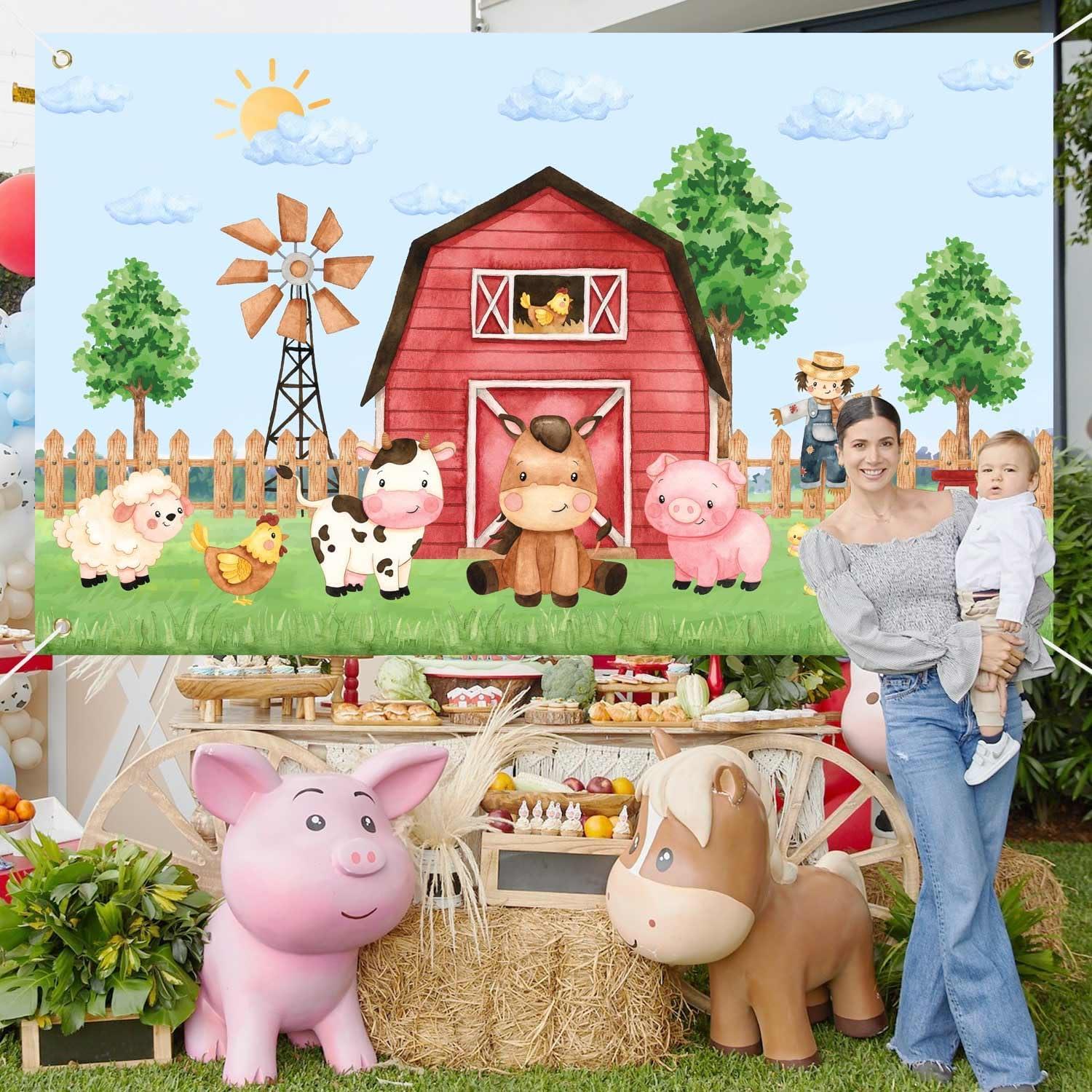 Banner de Cumpleaños de Granja Heboland 3x5 pies Animales