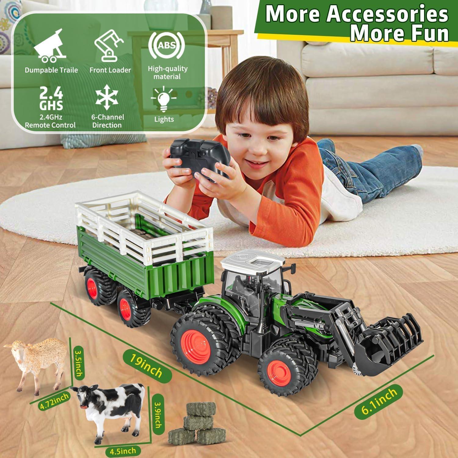 Tractor Control Remoto Gohero con Remolque y Animales