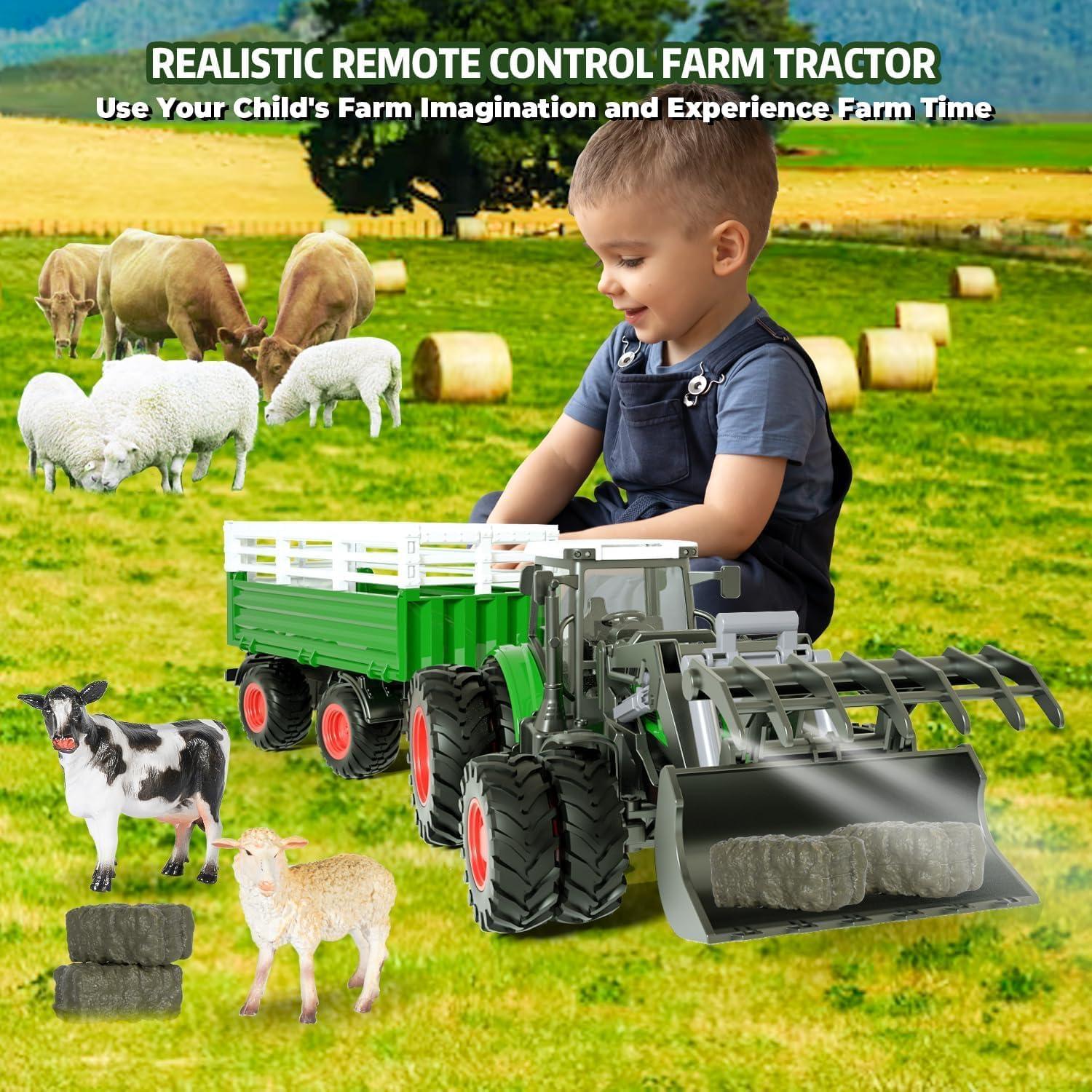Tractor Control Remoto Gohero con Remolque y Animales