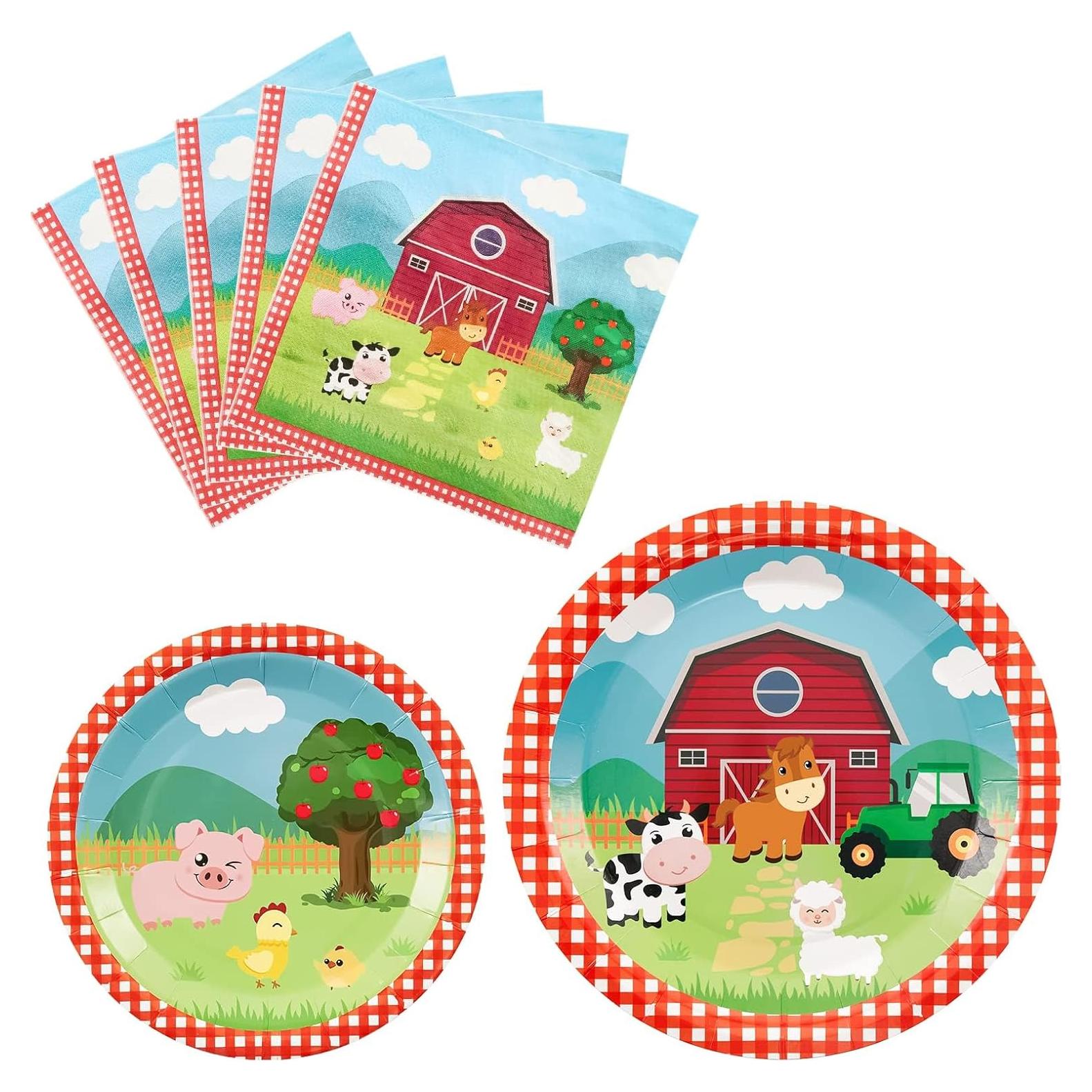 WERNNSAI Platos y Servilletas de Granja 48PCS Fiesta Infantil