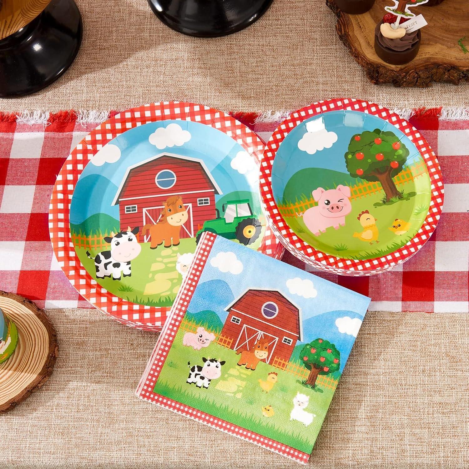 WERNNSAI Platos y Servilletas de Granja 48PCS Fiesta Infantil