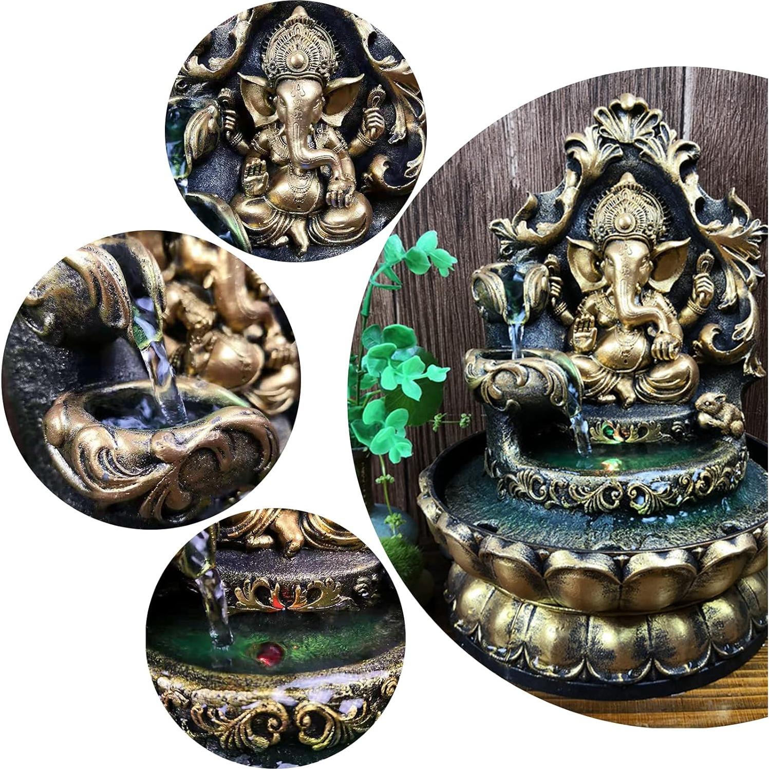 Fuente de Agua Interior Ganesha SURPRIZON 30cm Resina Dorada